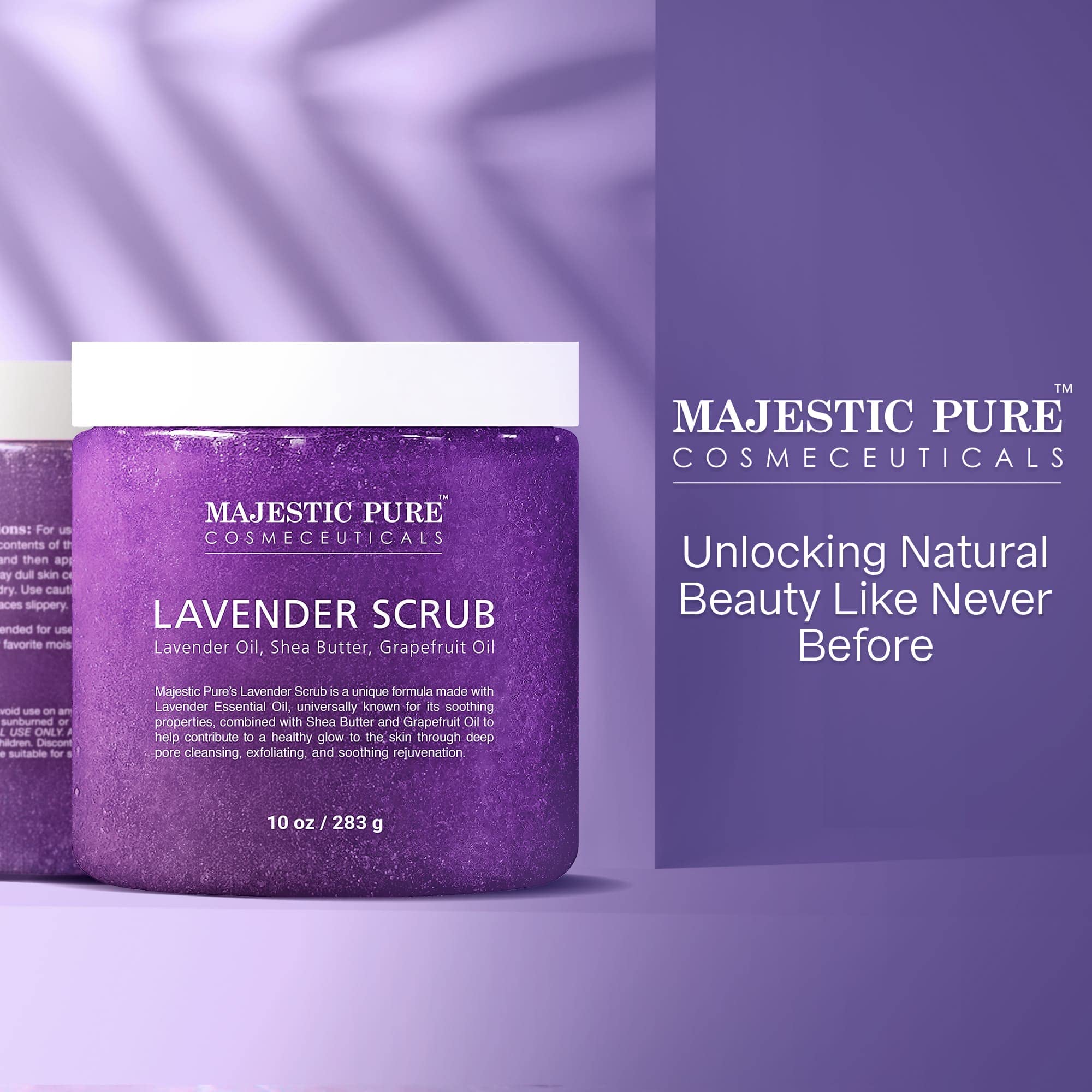 Majestic Pure Lavender Oil Body Scrub with Shea Butter & Grapefruit Oil - Exfoliating & Moisturizing Skin Care for Acne Treatment - 10 oz - Perfect for Spa Day, Dry Skin Relief & Self-Care Routine