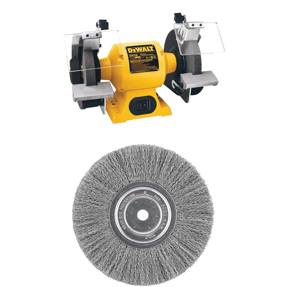 DEWALT DW758 8-Inch Bench Grinder with DW4907 6-Inch Wire Wheel Combo - Heavy-Duty Metal Grinding & Polishing for Workshop, Garage & DIY Projects