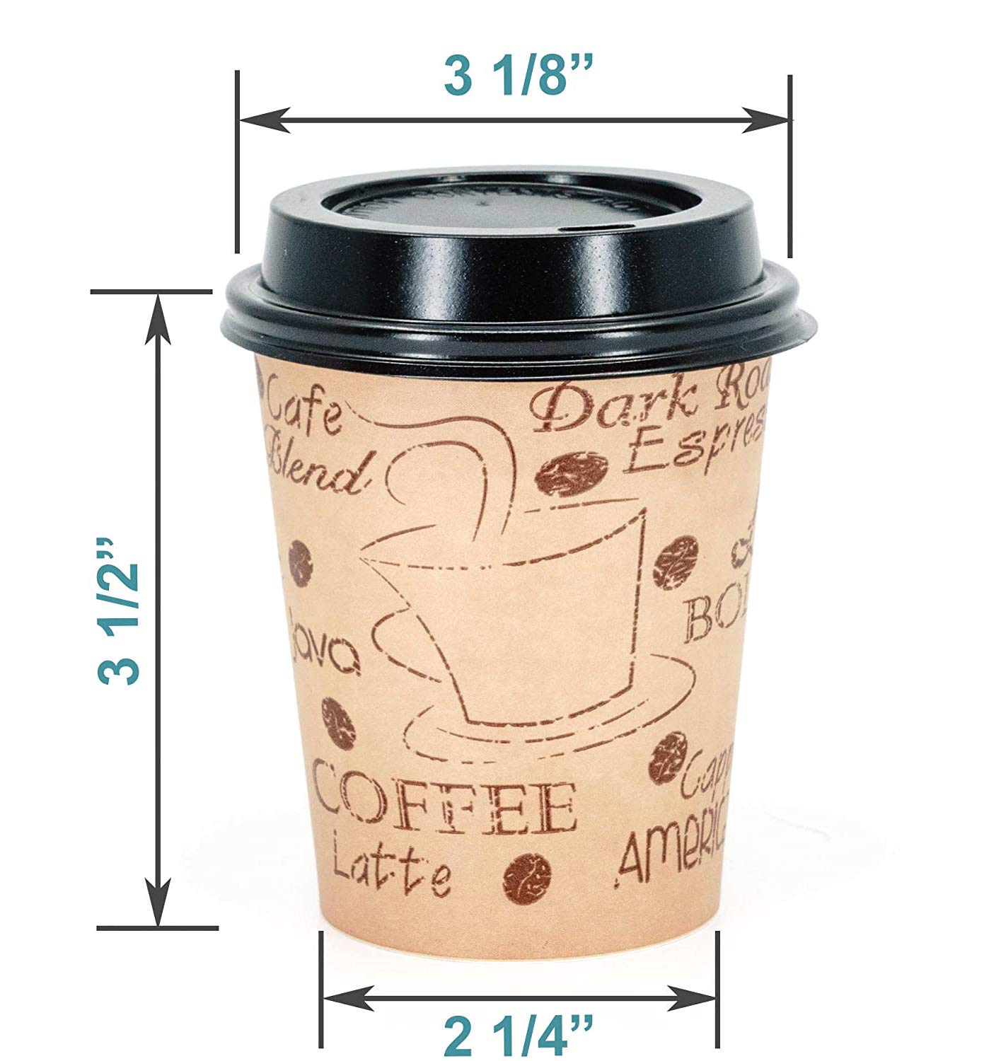 8oz Disposable Paper Coffee Cups with Black Lids - 50 Pack - Double Shot Espresso To Go Cups for Office, Cafes & Catering - Eco-Friendly Medium Size Hot Drink Containers