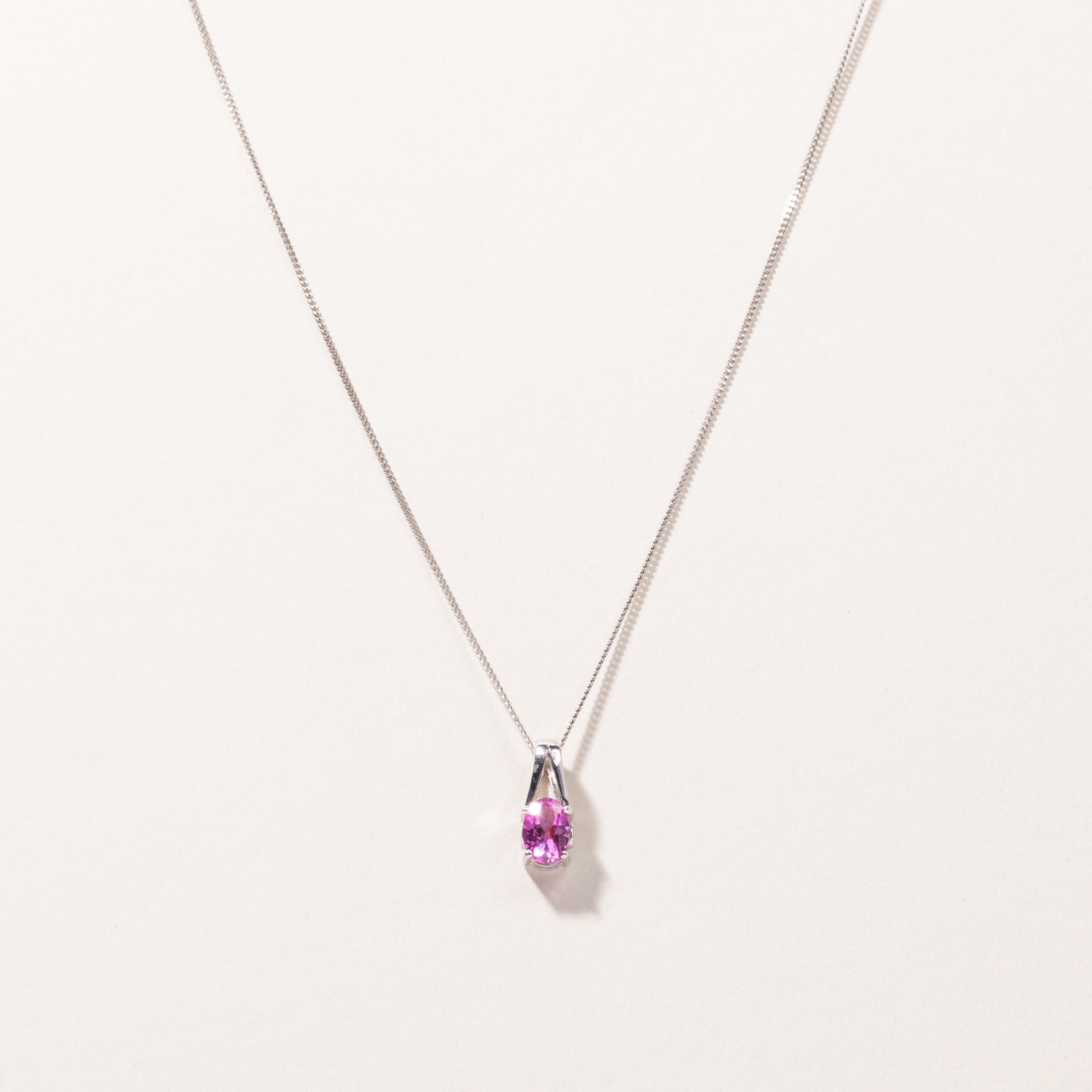 10K White Gold Pink Sapphire Pendant Necklace for Women | 0.90ct Oval Cut Natural Sapphire | 16 Inch Chain | Elegant Gift for Anniversary, Birthday & Valentine's Day