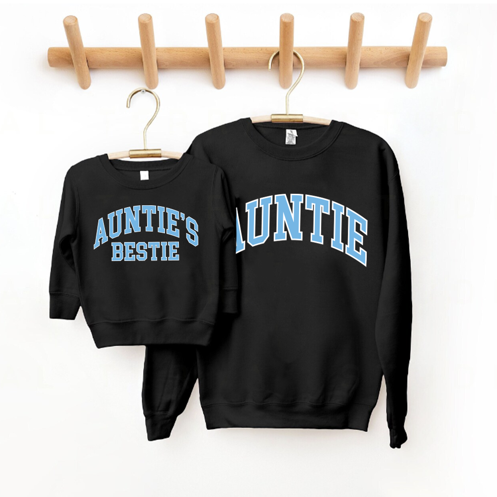 Auntie & Auntie's Bestie Essential Varsity Matching Sweatshirts - Cute Matching Outfits for Women, Couples & Friends - Perfect for Family Photos, Girls Trips & Sister Bonding