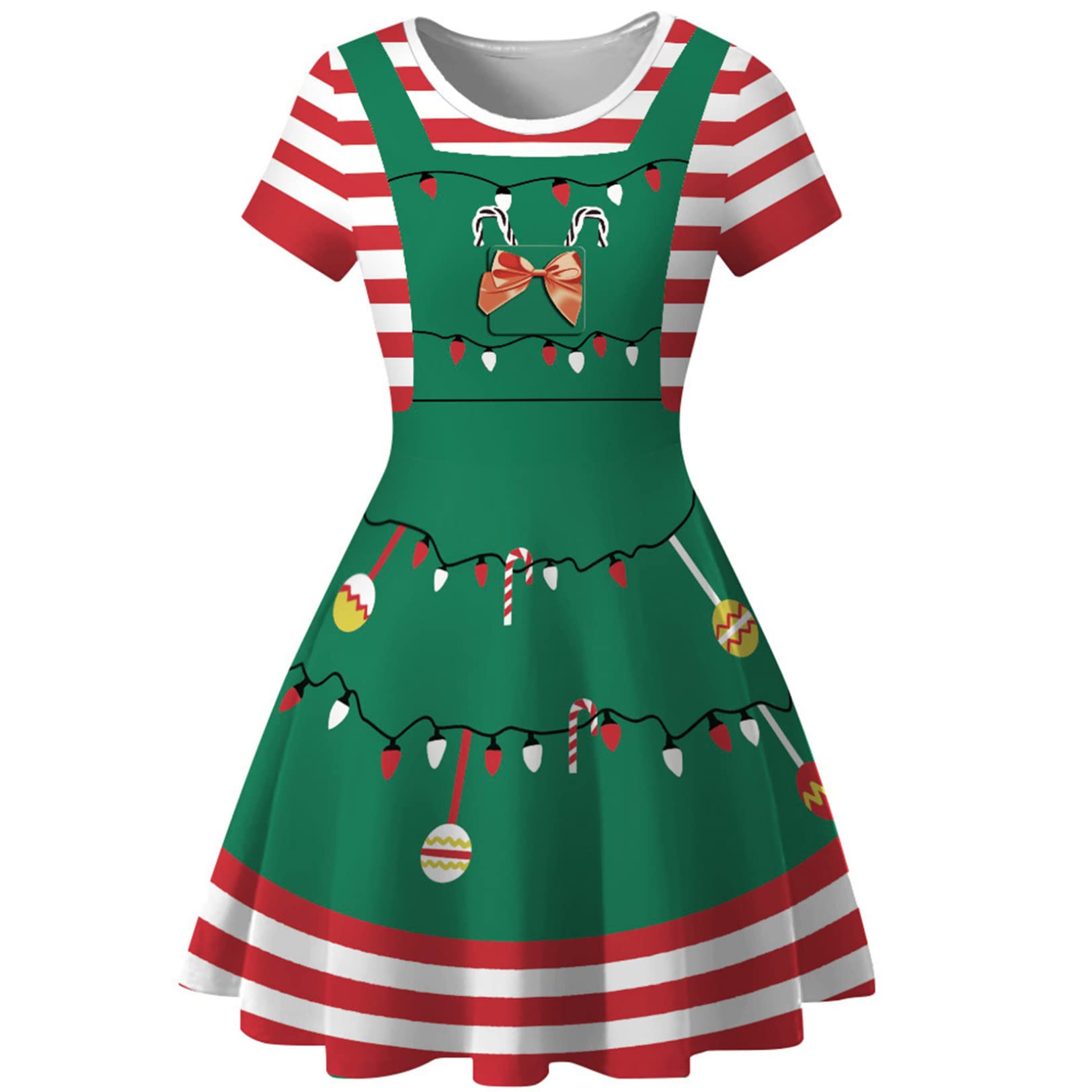 Vastwit Girls' Santa Christmas Dress - Short Sleeve Floral Print A-Line Party Dress for Holiday Celebrations, Xmas Pageants & Family Gatherings