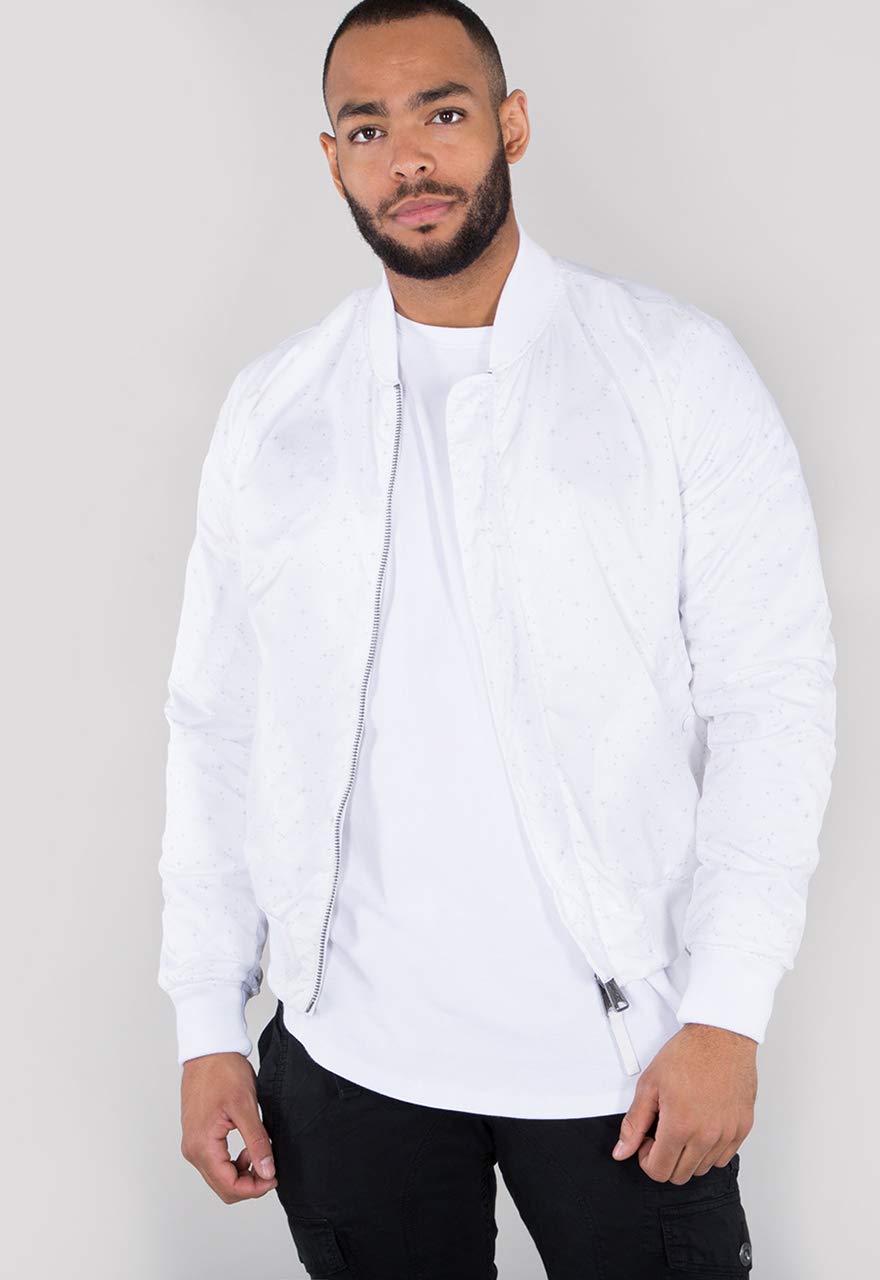 Alpha Industries MA-1 TT NASA Reversible Bomber Jacket - Men's Flight Jacket (White, Medium) - Perfect for Casual Wear, Street Style & Aviation Enthusiasts