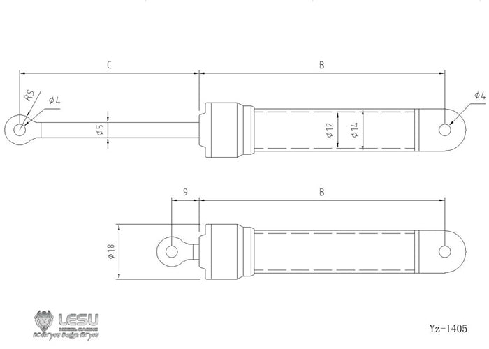 1PC 14x5mm LESU Hydraulic Oil Cylinder for 1/14 RC Excavator, Dumper Truck, TAMIYA DIY Car Replacement (50/60/70/80/90/100/110/120mm Sizes) - Perfect for RC Model Construction Vehicles and DIY Projects