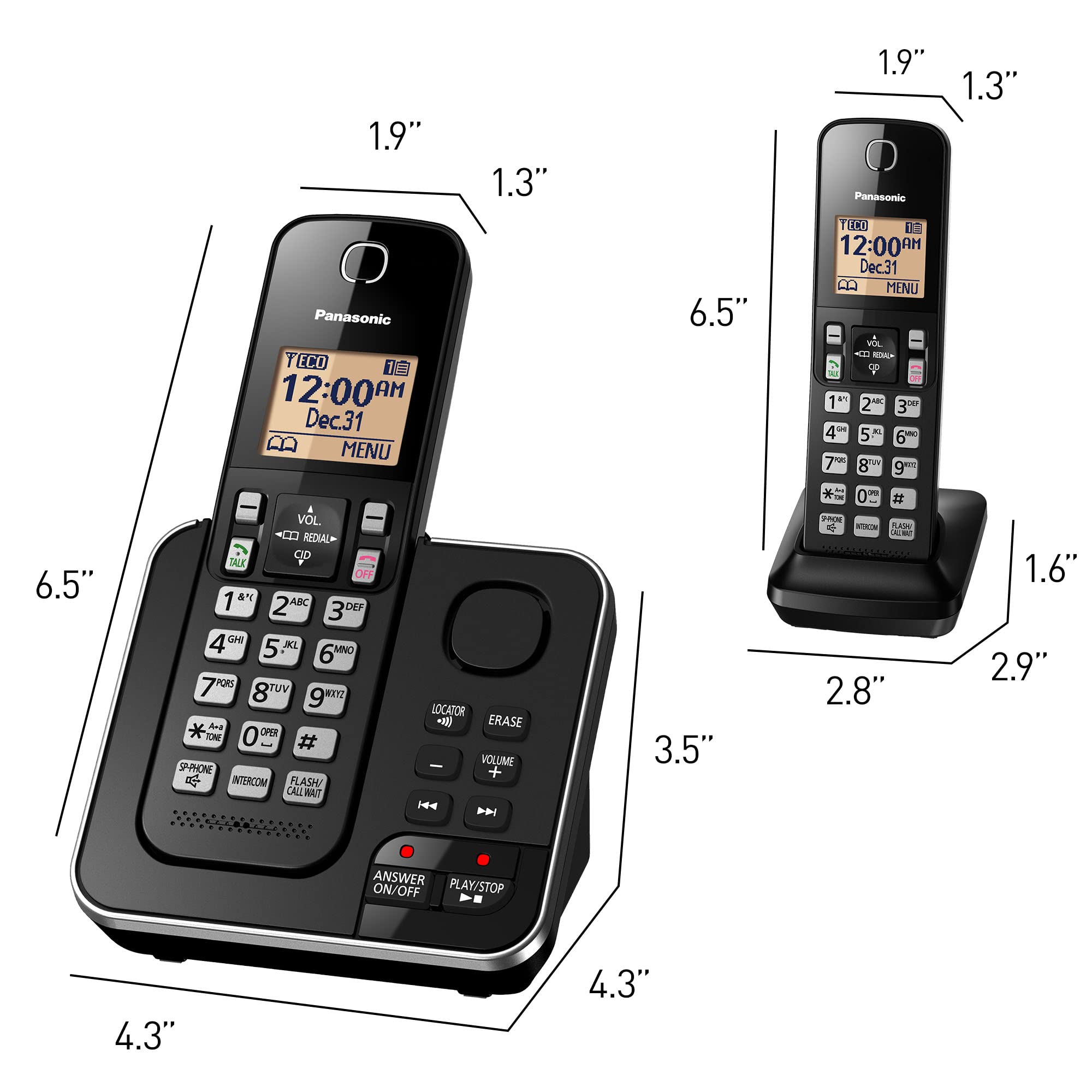 Panasonic KX-TGC362B Cordless Phone with Answering Machine - 2 Handsets, Black | Expandable DECT 6.0 Technology, Caller ID, Call Blocking | Perfect for Home & Office Communication