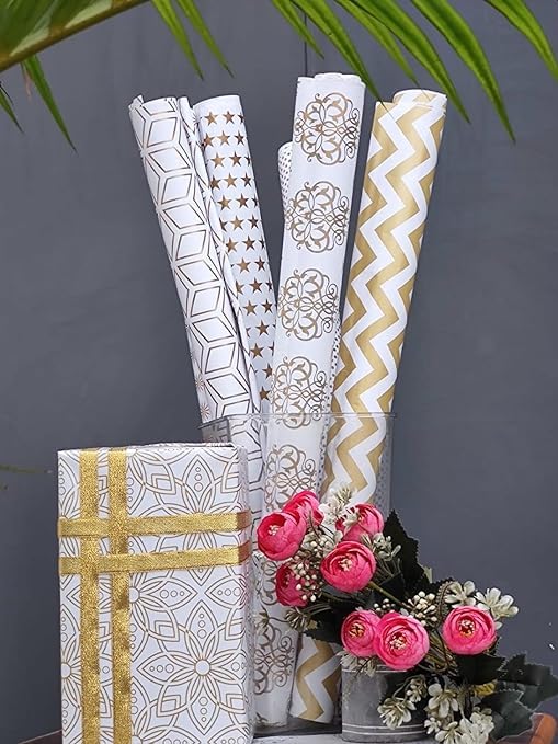 QUAKEL (QKL-05) Premium Gift Wrapping Paper Roll - 5 Sheets Mix Design with 5 Ribbons & 5 Stickers - Christmas Birthday Holiday Present Wrapping Paper for Gifts, Parties, Weddings & Special Occasions