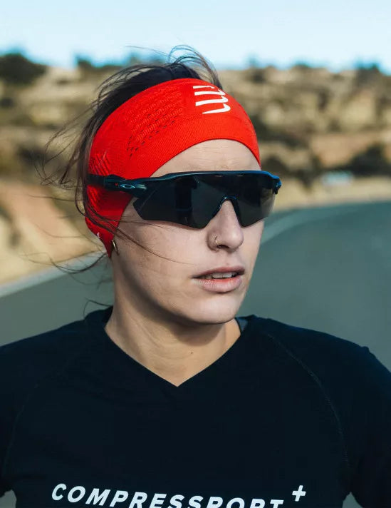 Compressport Unisex Headband On/Off - Sweat Absorbing Sports Headband for Running, Cycling & Workouts - Red