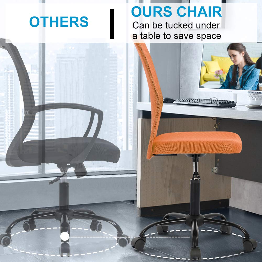 Ergonomic Mid Back Mesh Office Chair - Adjustable Height, Swivel & Rolling Wheels for Home, Student & Computer Desk - Breathable Comfort for Long Work Hours - Orange