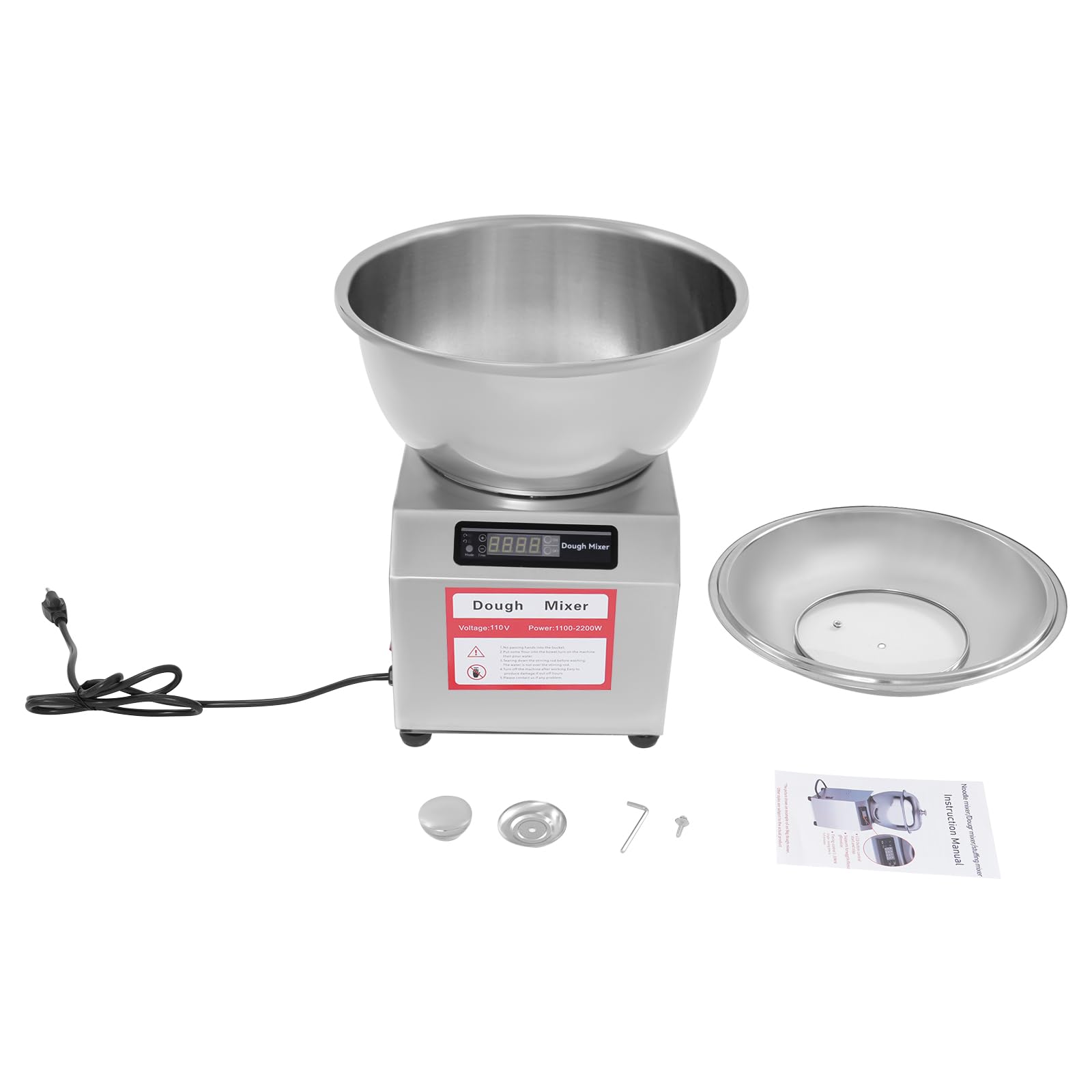 1500W Commercial Food Mixer - 8kg/17.64lb Stainless Steel Dough Kneading Machine with Bi-directional Rotation (1400r/min), 1-30min Adjustable Timer - Perfect for Bakeries, Restaurants & Home Baking (11x14x17in Tabletop Flour Mixer)