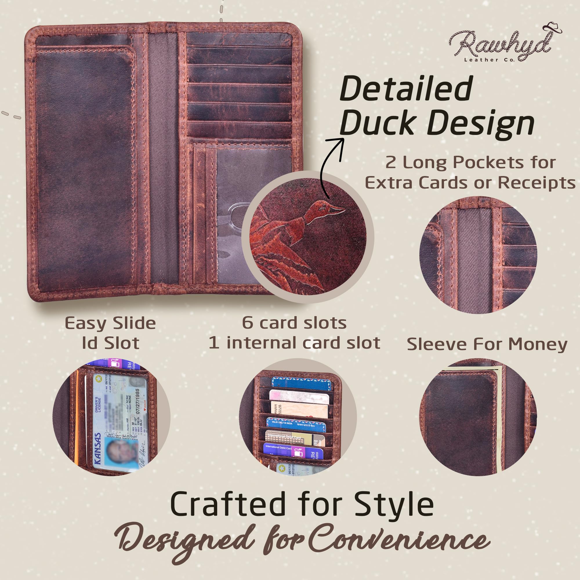 Premium Full-Grain Leather Bifold Wallet for Men - Classic Western Cowboy Wallet - Durable Rodeo & Checkbook Cover - Perfect Gift for Him - Ideal for Everyday Use, Travel & Outdoor Adventures