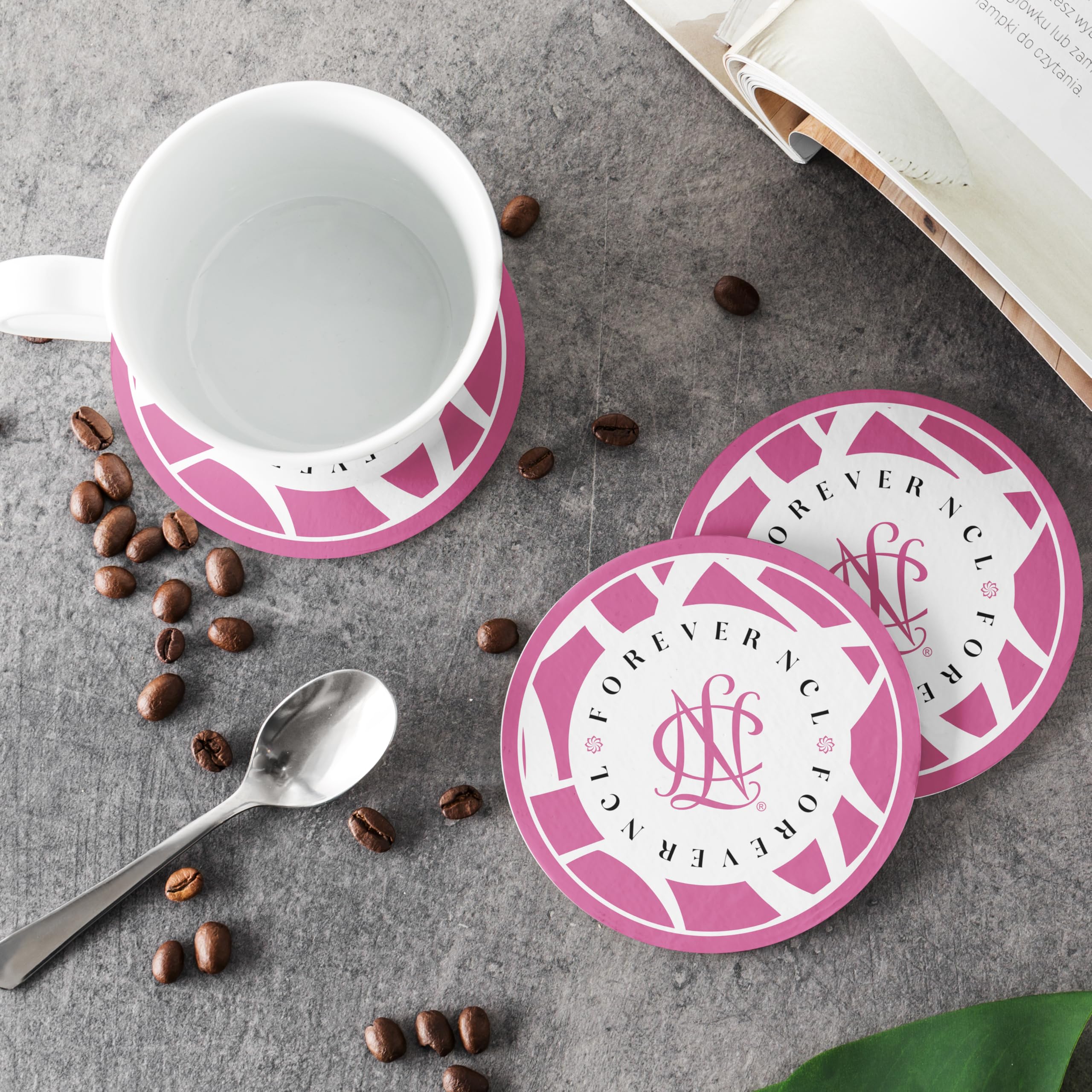 National Charity League Cork-Backed Hardboard Drink Coasters - Set of 4 Round Beverage Protectors for Coffee Tables, Bars & Home Decor