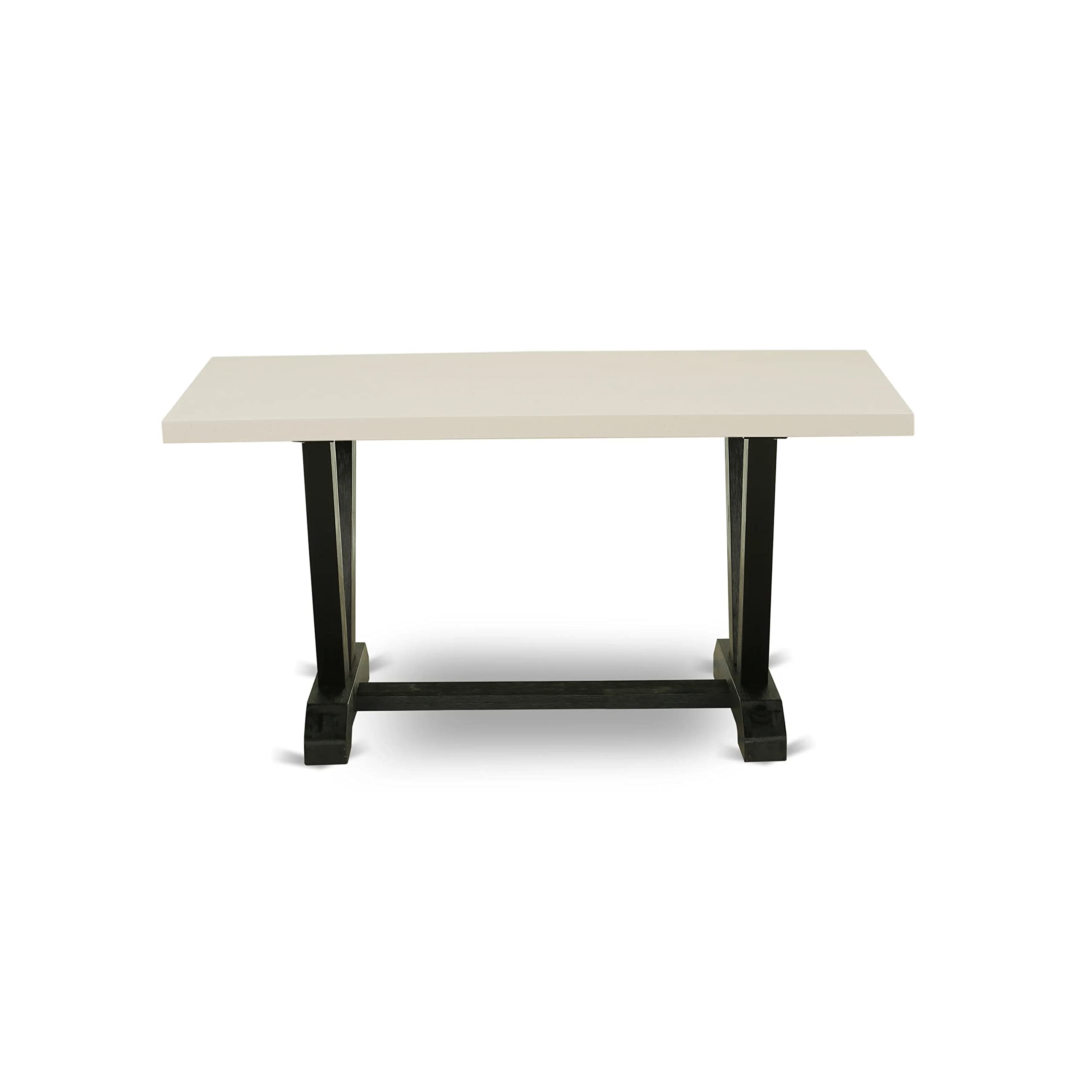 East West Furniture 5-Piece Dining Table Set for 4 - 36x60 Inch Rectangle Kitchen Table with V-Legs & 4 Light Sable Linen Fabric Chairs, Multi-Color - Perfect for Small Spaces, Breakfast Nooks & Cozy Family Meals
