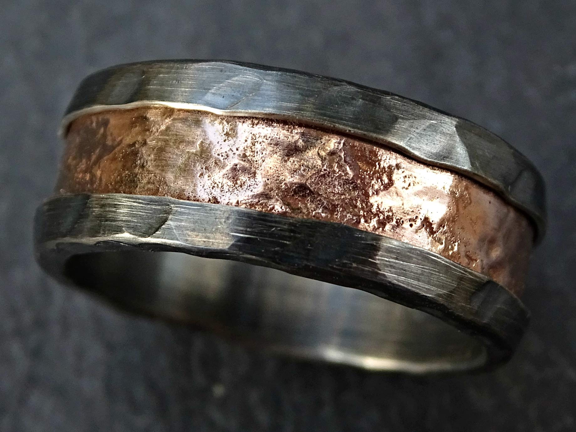 Viking Wedding Ring Rose Gold - Molten Gold Silver Band for Men, Unique Viking Engagement Ring, Perfect for Weddings, Anniversaries, and Special Occasions