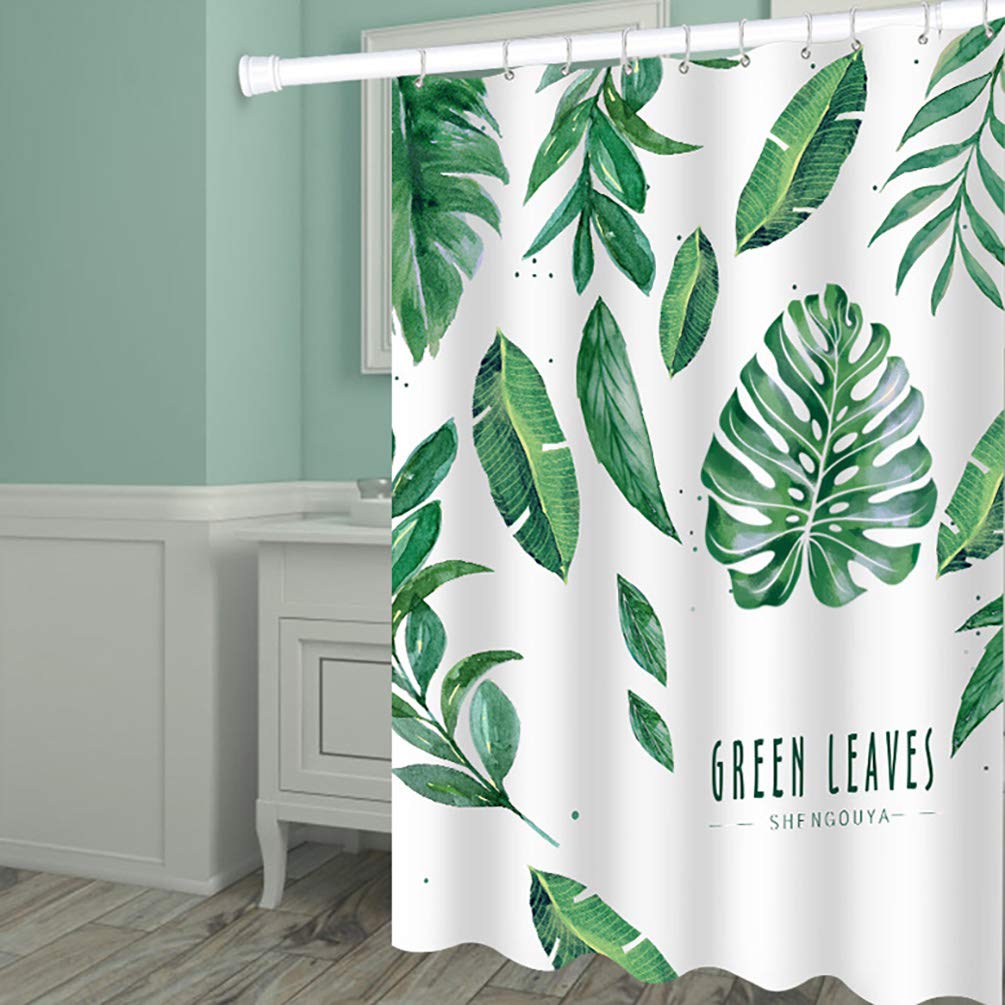 Premium Polyester Green Leaves Shower Curtain with Durable Plastic Hooks - Waterproof Bathroom Decor for Tub & Stall | Perfect for Modern Bathrooms & Spa Retreats