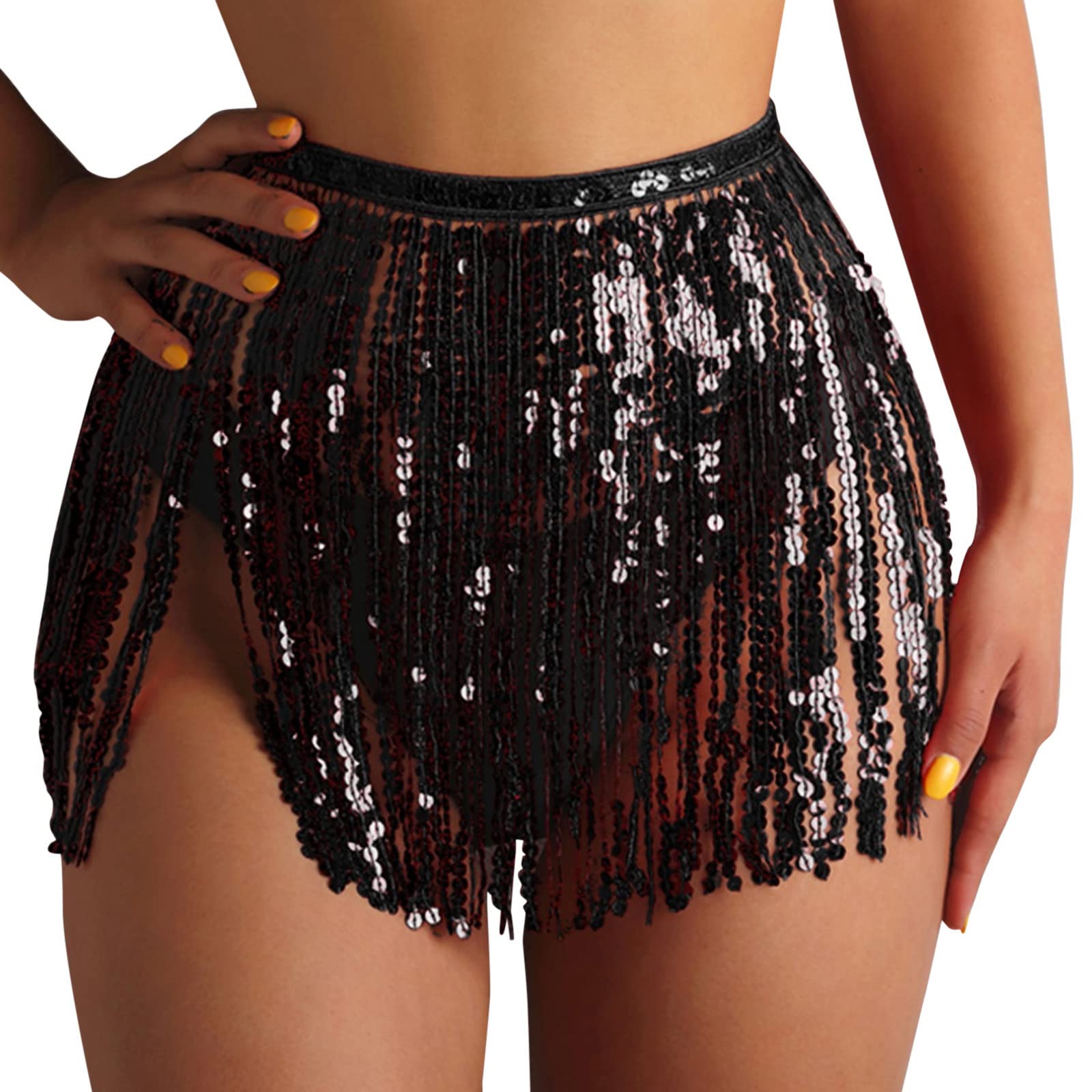 Women's Sequin Fringe Cover Up Skirt - Shiny Beach Wrap for Swimwear, Bikini Cover Ups, Plus Size Swim Skirt - Perfect for Pool Parties, Beach Vacations & Summer Outings