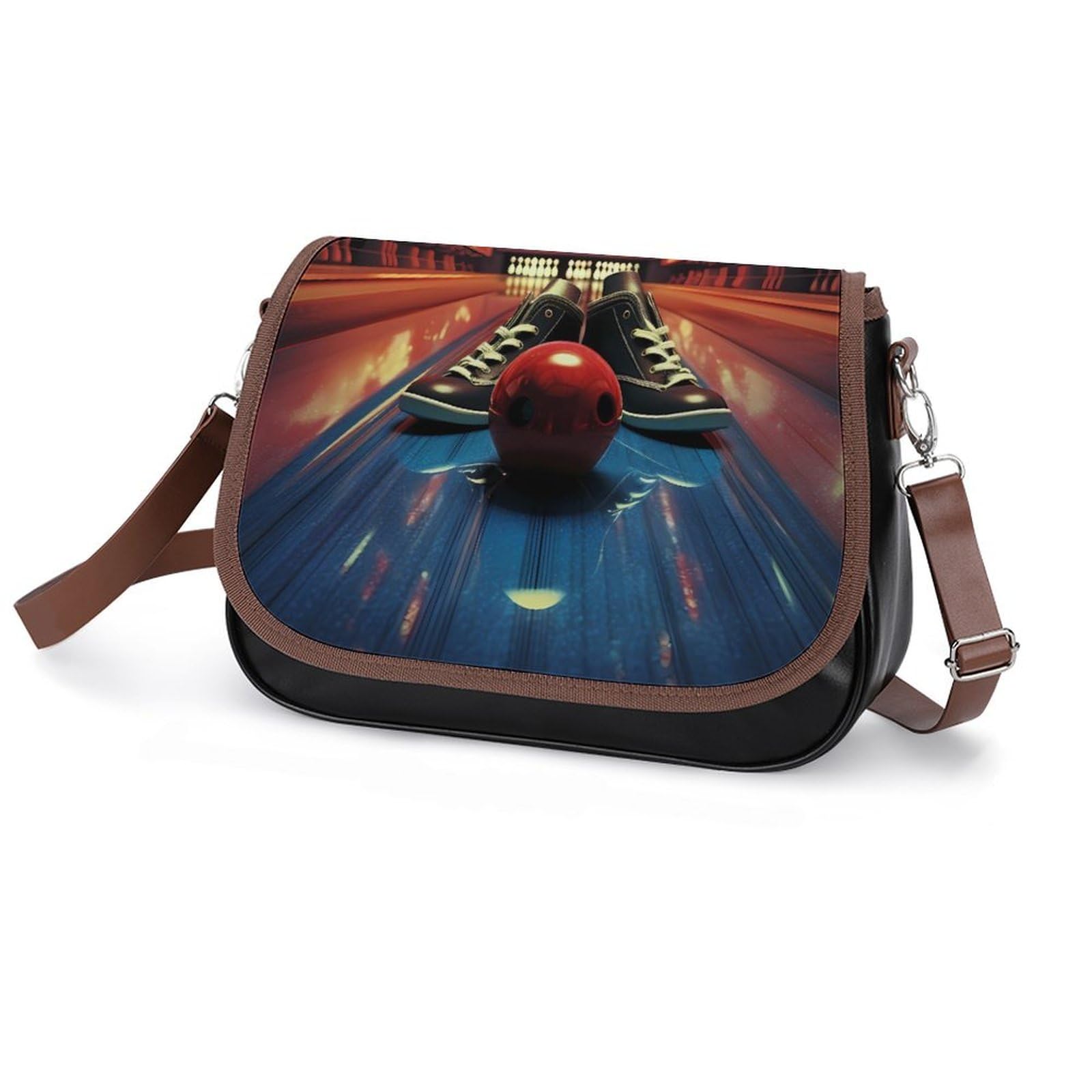 Women's PU Leather Crossbody Bag - Bowling Shoes & Balls Shoulder Purse Messenger Satchel for Sports & Casual Outings