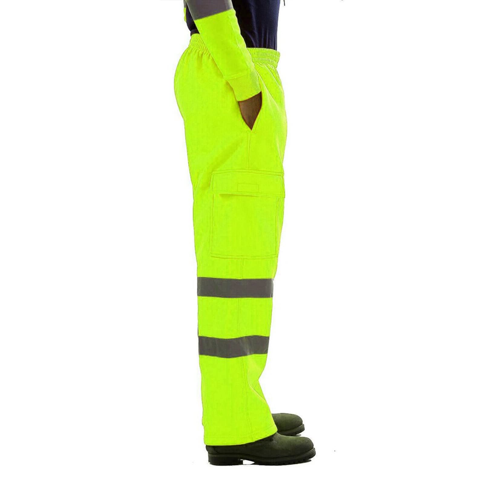 High Visibility Reflective Cargo Pants for Men - Safety Work Pants with Multiple Pockets for Outdoor, Construction & Night Running | Durable Fall Workwear