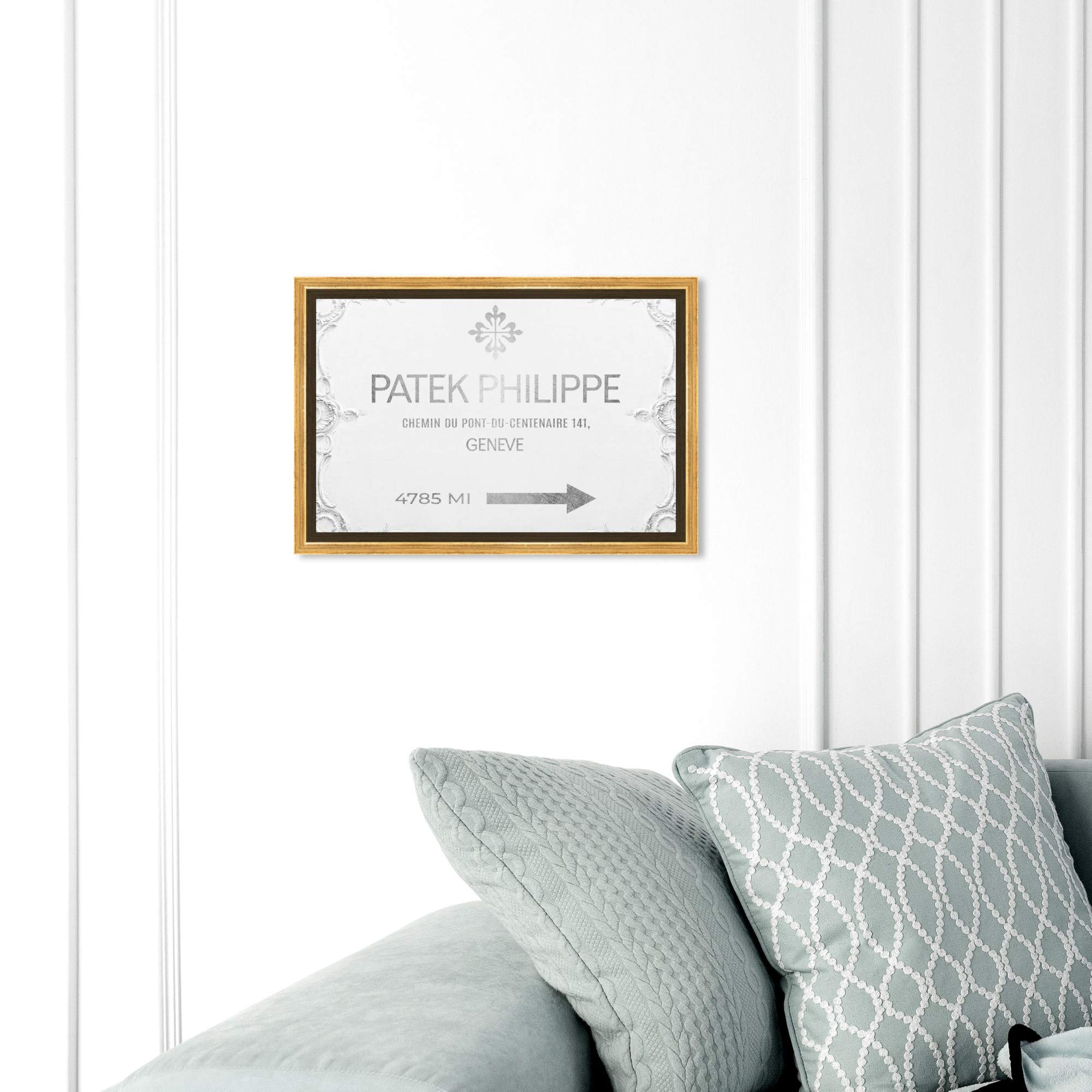 Oliver Gal Artist Co. Fashion Glam Wall Art Framed Canvas Print - Geneva Watches Road Signs Home Decor, 15x10 Inches, Gray & White - Perfect for Living Room, Bedroom or Office Wall Decor