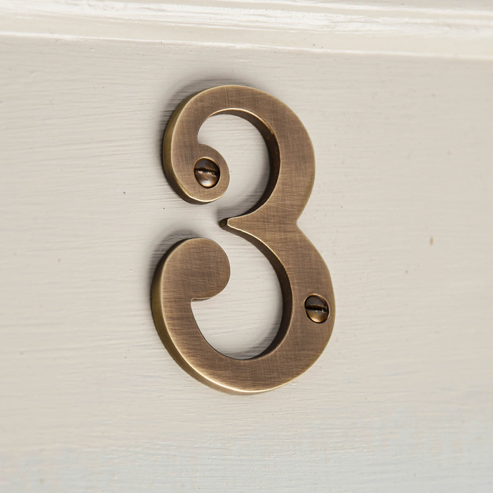 3 Inch Light Antique Brass House Numbers - Durable Outdoor Address Plaque for Mailbox, Front Door & Porch Decoration