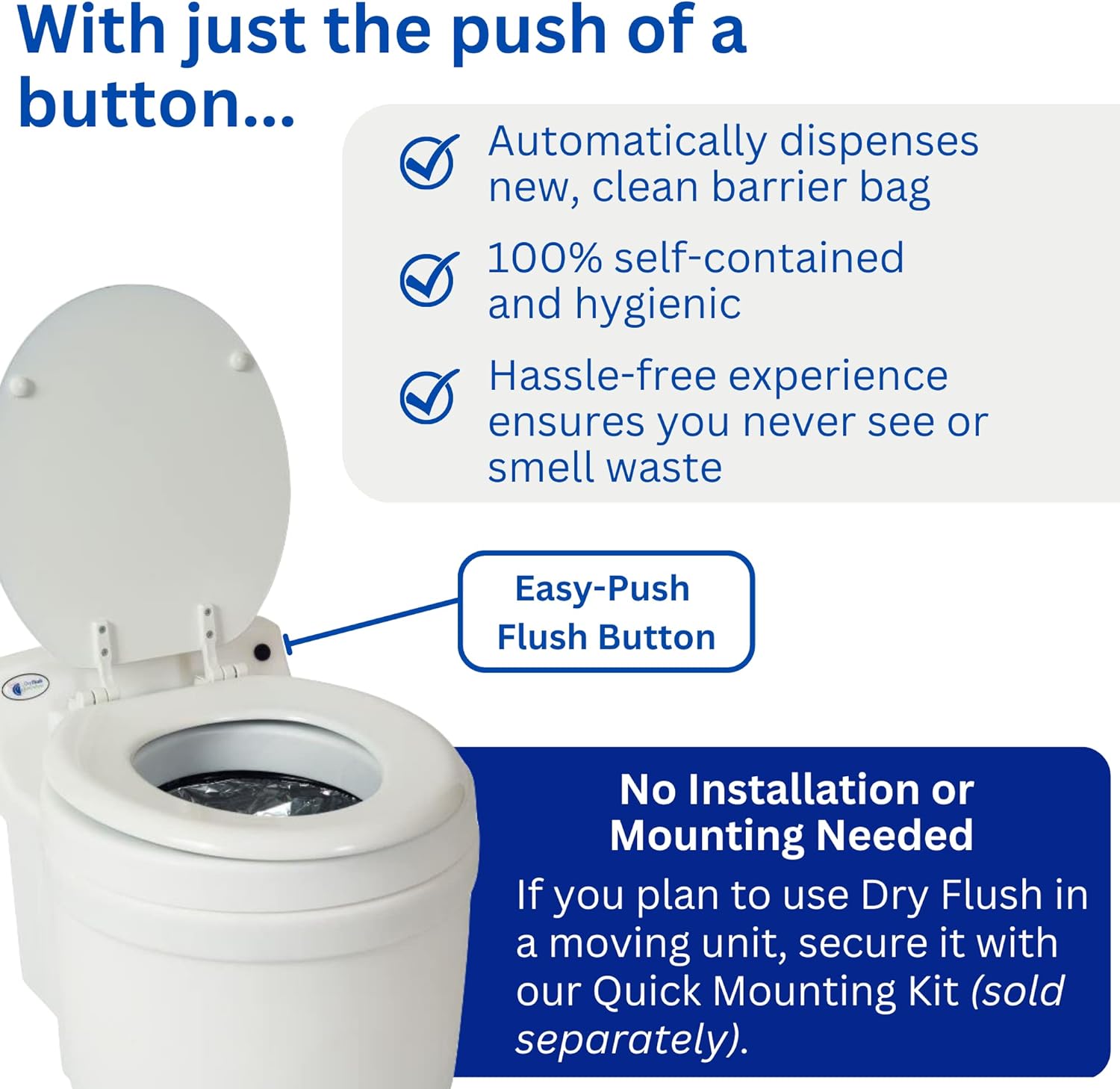 Laveo Dry Flush DF1045DC Waterless Portable Toilet with 12V DC Power Cord & Car Adapter - Ideal for Camping, RV Trips, Boating, and Emergency Preparedness
