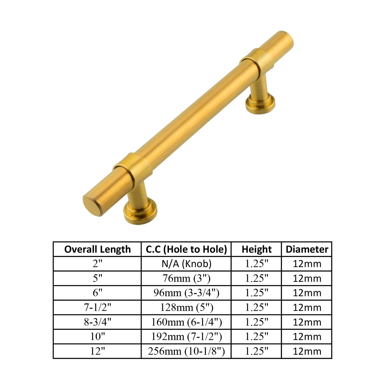 Modket M1611 Euro Bar Cabinet Handle - 304 Stainless Steel - 12 Inch Length, 10-1/8 Inch (256mm) Hole Centers - Brushed Satin Brass Gold Finish - 20 Pack - Perfect for Kitchen Cabinets, Bathroom Vanities & Furniture Drawers