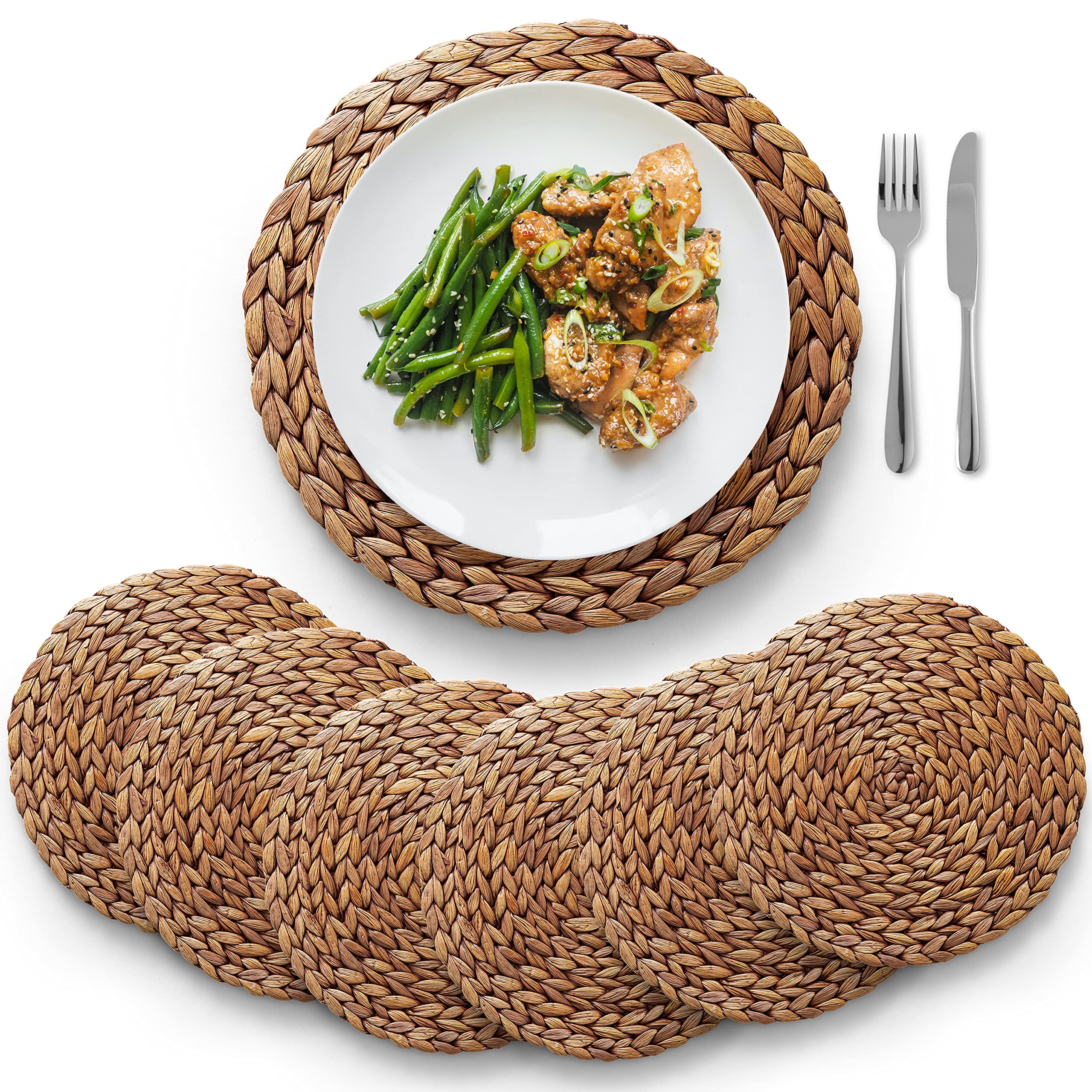 BLUEWEST Round Woven Rattan Placemats Set of 6 - 12