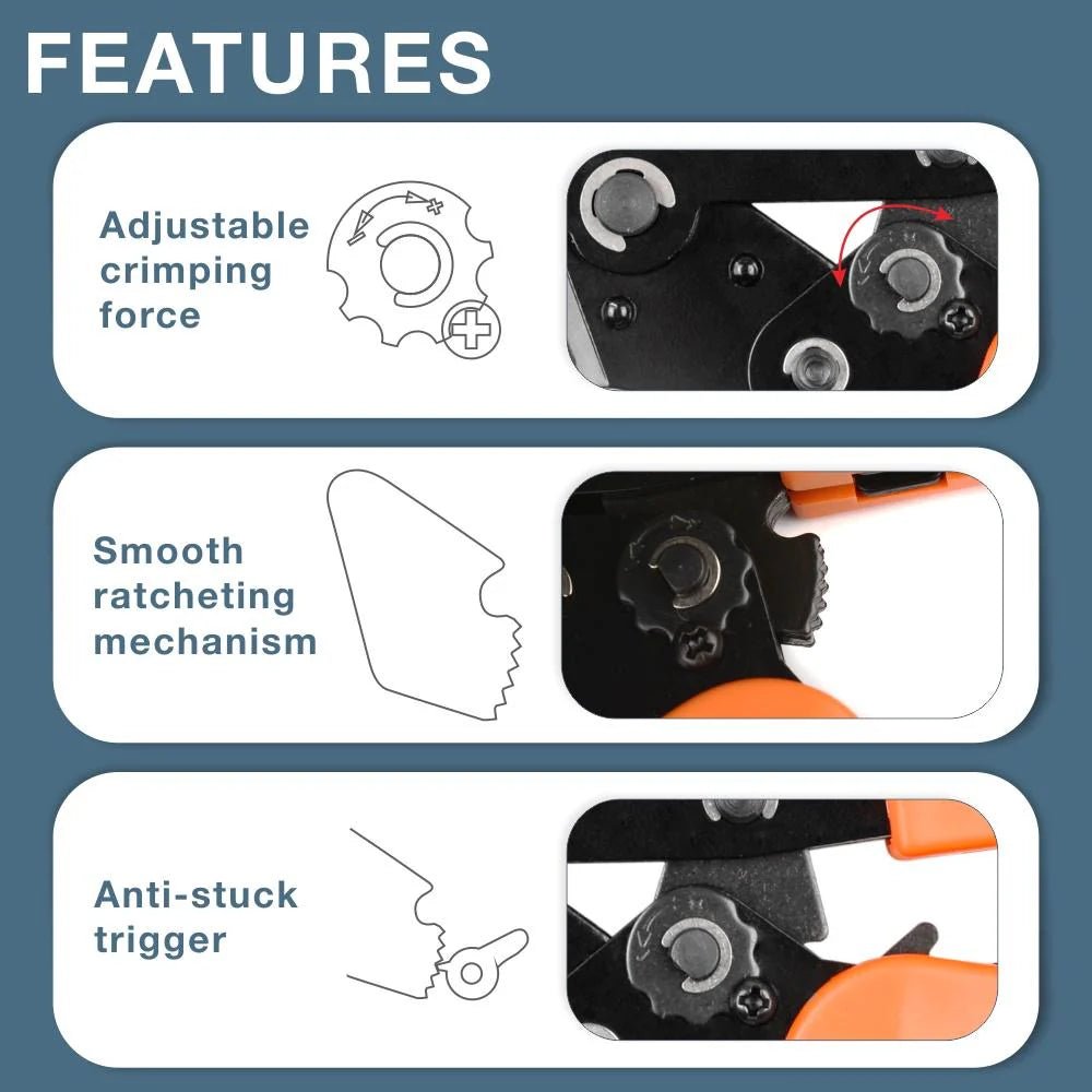 Professional Ratcheting Wire Crimper Tool for JST ZH 1.5mm, PH 2.0mm, XH 2.5mm, VH 3.96mm & Dupont 2.54mm Pitch Open Barrel Terminals - Ideal for Electrical Wiring, DIY Projects & Automotive Repairs