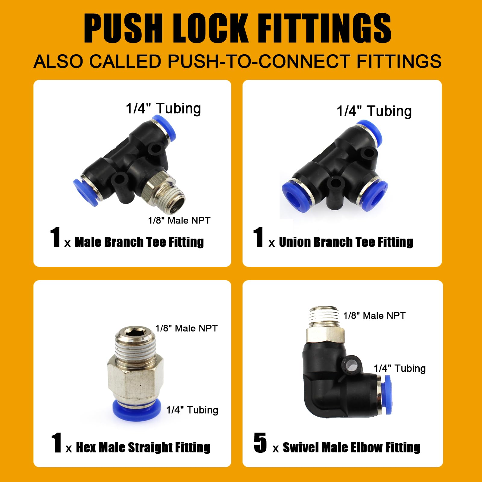 High Performance Vacuum PU Tubing & Push Lock Fittings Kit - 1/8