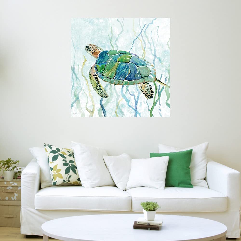 Sea Turtle Swim II Canvas Wall Art Print by Carol Robinson - 22x22 Inch Ready to Hang Ocean Themed Decor for Living Room, Bedroom, Bathroom & Office - Perfect for Beach House, Coastal Style or Nature Lover's Home