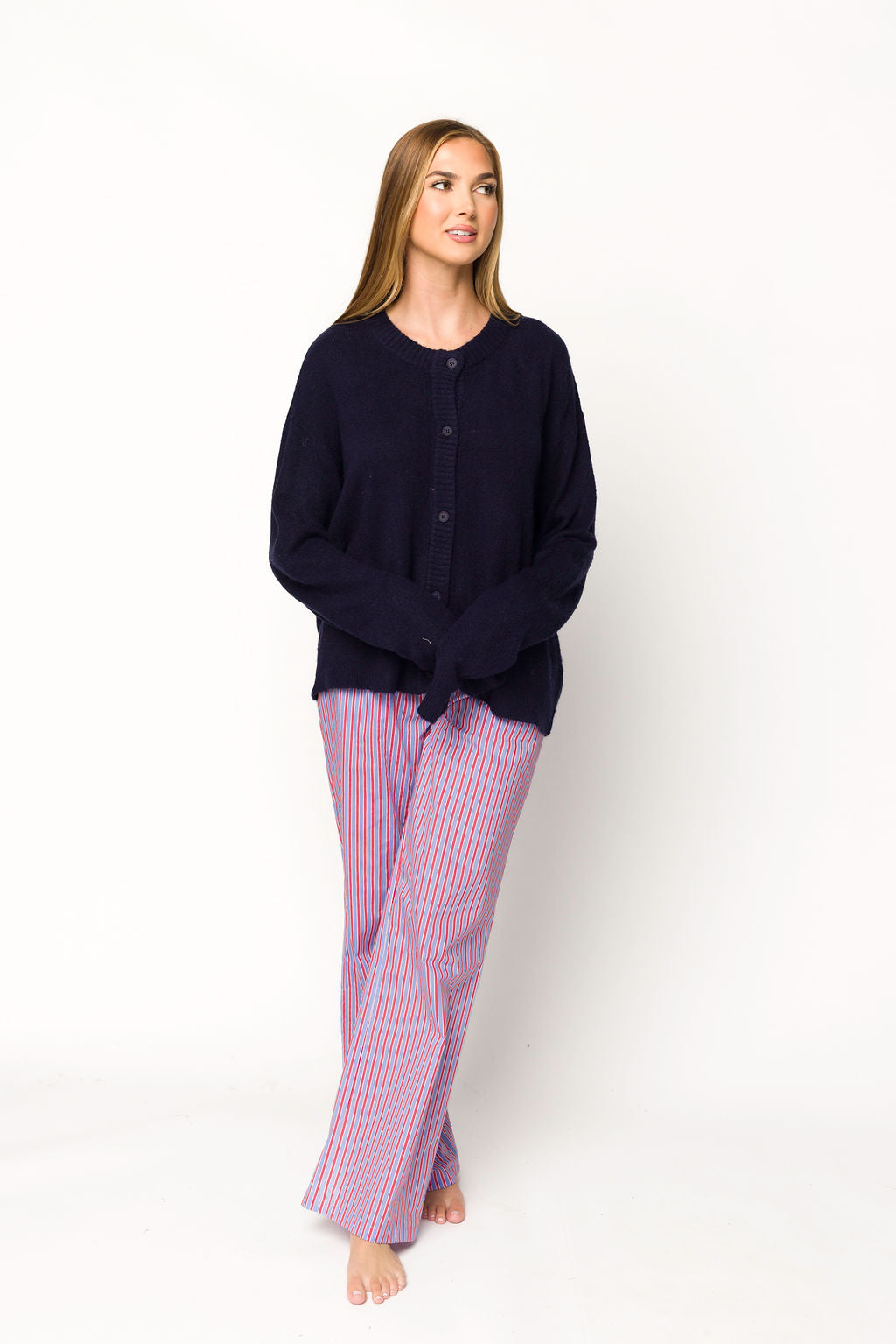 Women's Soft Shea Striped Pajama Pants - Blue & Red Flannel Sleepwear for Cozy Nights & Lounging at Home