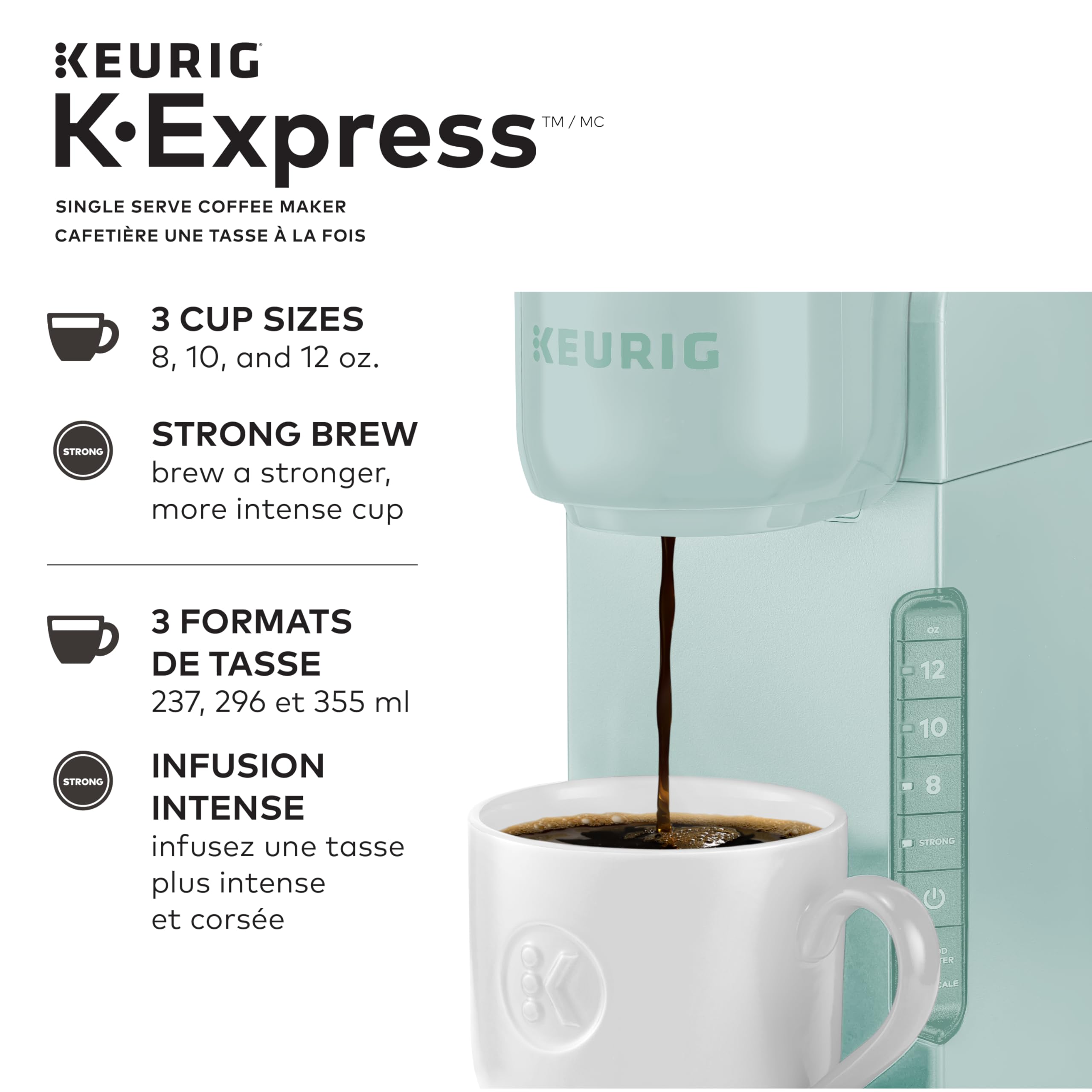 Keurig K-Express Single Serve K-Cup Pod Coffee Maker - Compact Mint Green Coffee Machine with Removable Water Reservoir & Strong Brew Option - Perfect for Home, Office, Dorm or RV Use