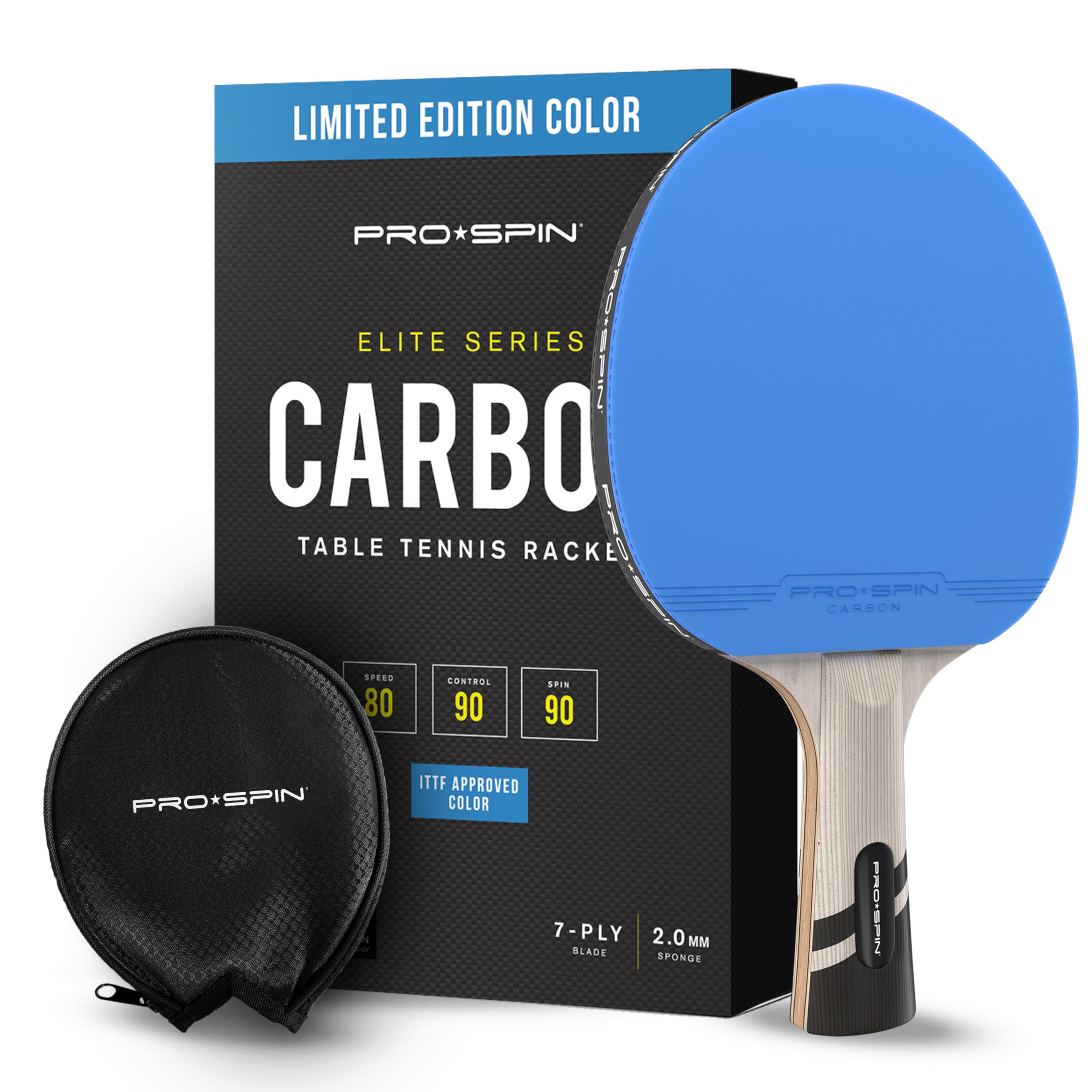 PRO SPIN Premium Carbon Fiber Ping Pong Paddle | Limited Edition Colors, Elite Series 7-Ply Blade, High-Quality Rubber with 2.0mm Sponge, Includes Protective Case - Perfect for Professional Tournaments & Home Practice