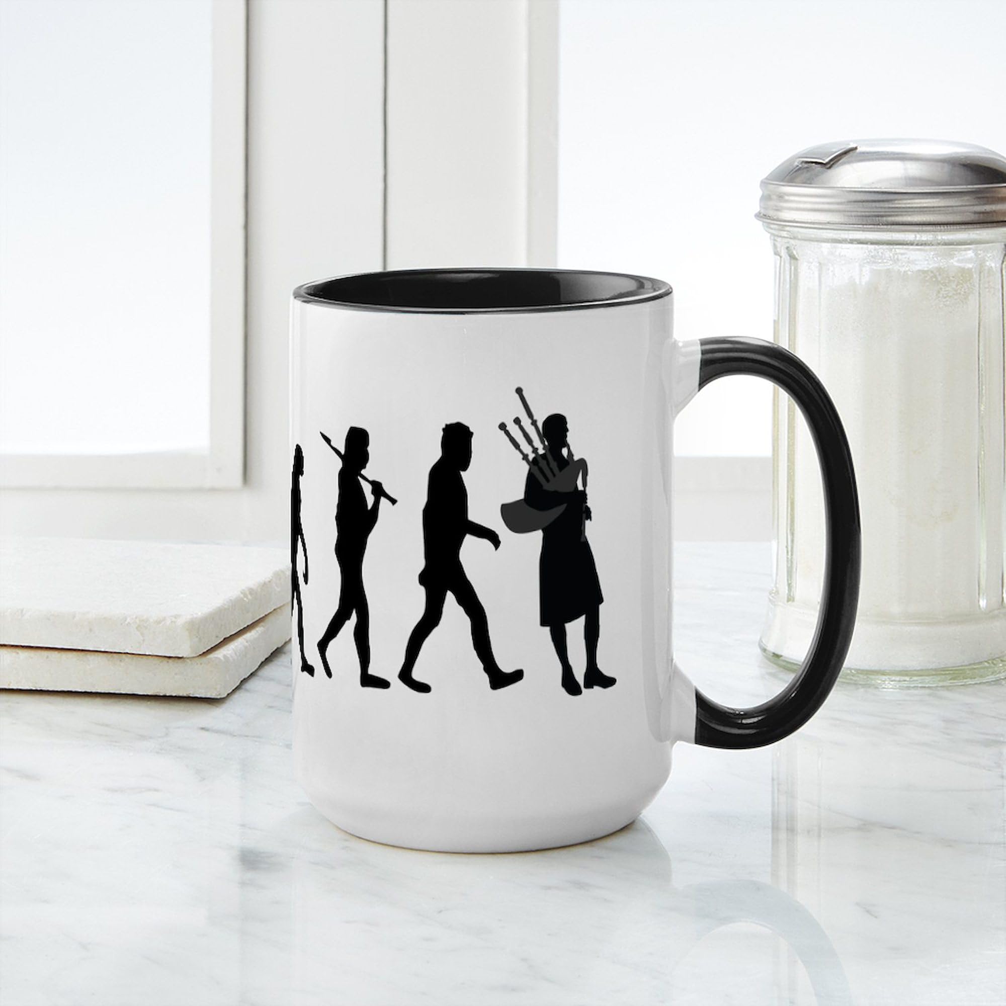 Bagpiper Evolution 15 oz (444 ml) Ceramic Coffee Mug - Perfect for Tea, Hot Chocolate & Office Use - Durable Gift Idea for Music Lovers