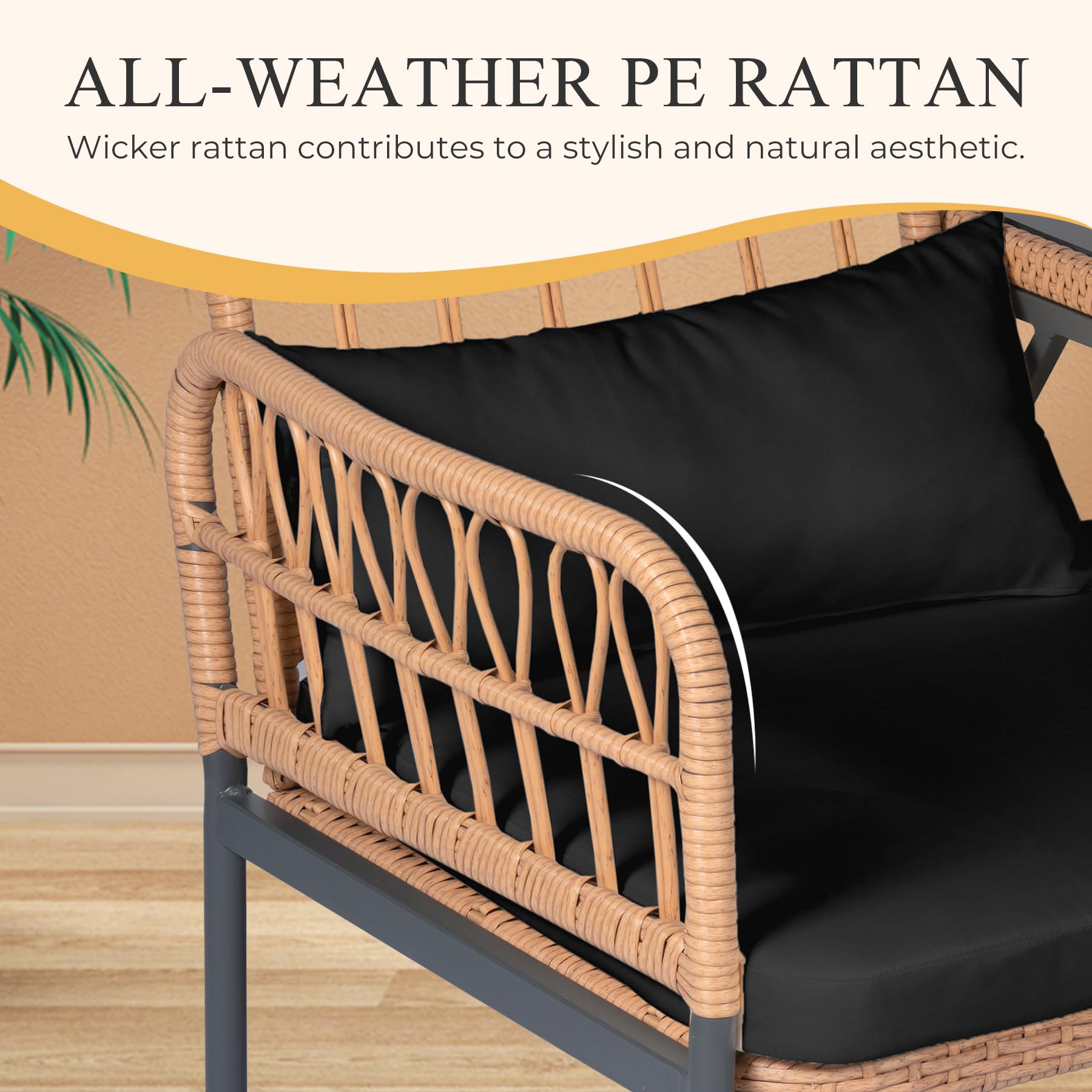 PROHIKER Outdoor Rattan Loveseat 2-Seater with Built-in Table & Cushions - All-Weather Wicker Patio Furniture Set with Lumbar Pillows - Perfect for Balcony, Porch, Garden, Backyard & Poolside Relaxation
