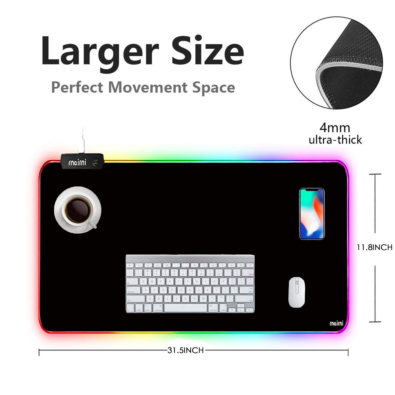 RGB Gaming Mouse Pad - Large Waterproof Mouse Mat with 10 Lighting Modes for PC Gamers & Office Use