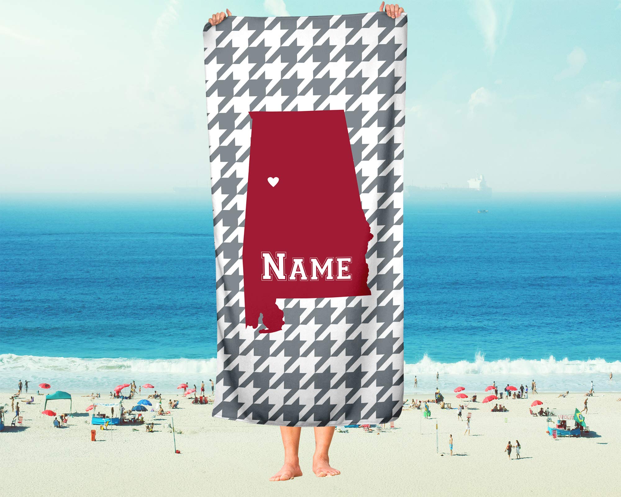 Custom Alabama State Pride Beach & Bath Towel - Personalized Medium & Large Towels for Adults & Kids - Perfect for College Football, Basketball Games, Pool Days & Beach Trips