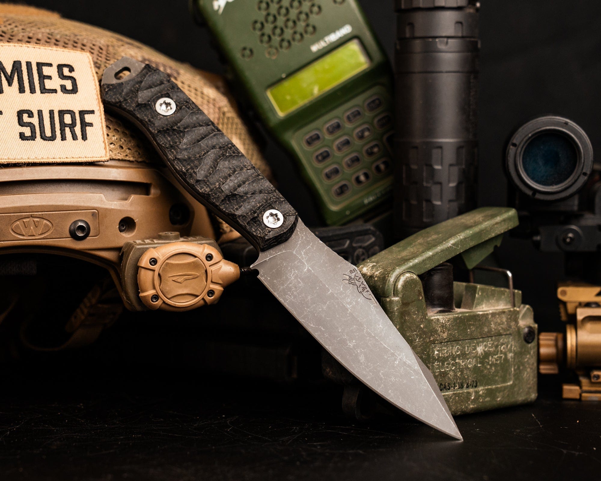 Premium Field Knife with Black Burlap Micarta Handle & Titanium Torx Bolts - Durable Outdoor Survival Knife for Hunting, Camping & Bushcraft