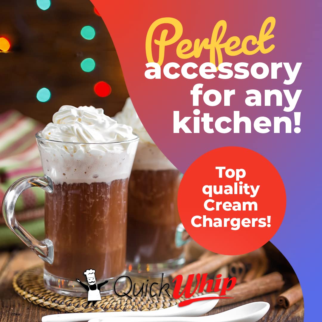 QuickWhip Pro 100 Whipped Cream Chargers (600 Cartridges - 6 Boxes of 100) - 9g Food Grade N2O for Professional & Home Use - Compatible with Standard Cream Dispensers - Perfect for Desserts, Coffee Toppings & Cocktail Garnishes
