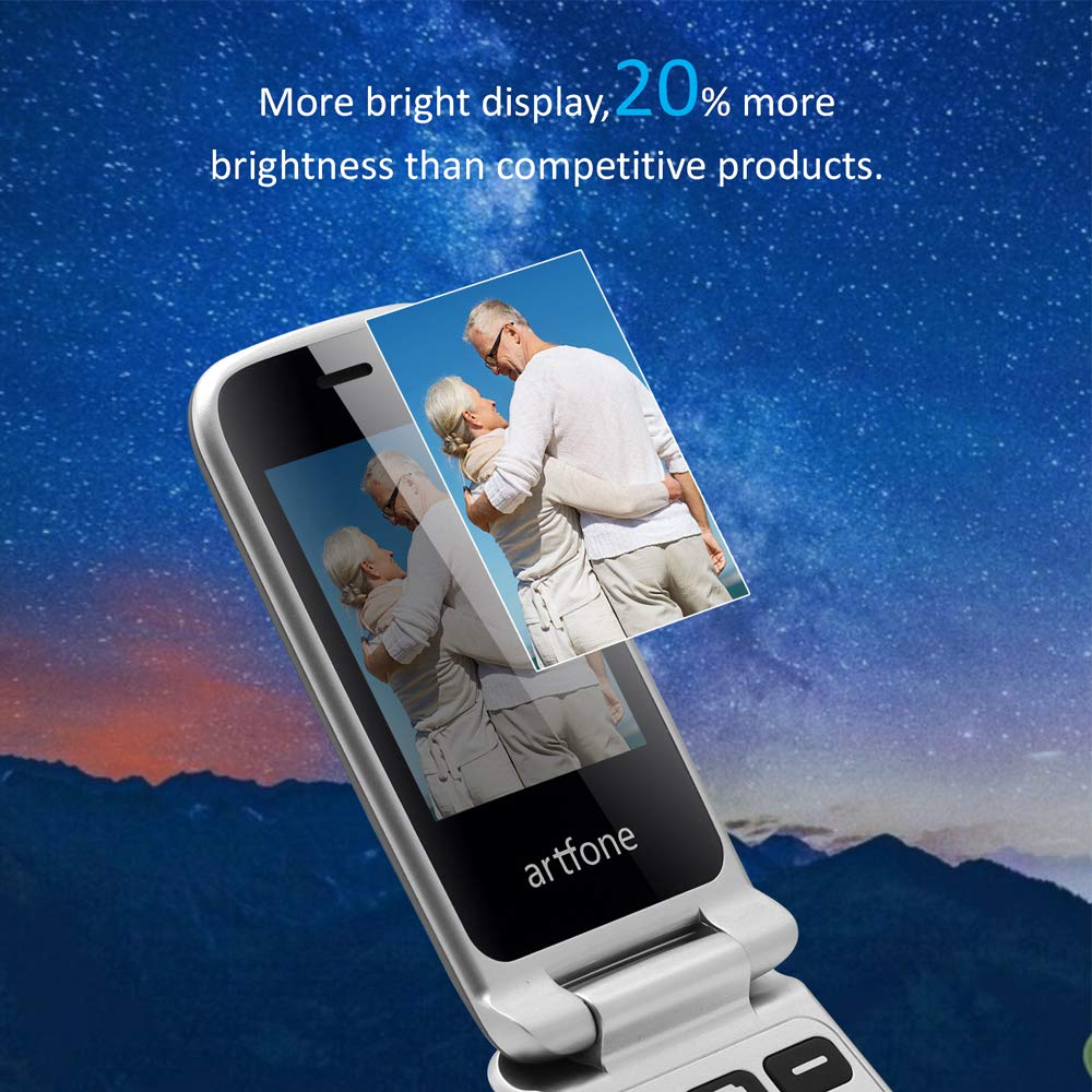 Artfone 4G Unlocked Senior Flip Phone - Dual Screen, 1200mAh Battery & Charging Dock - Easy-to-Use Cell Phone for Elderly with Time Reporting - Perfect for Emergency Calls & Simple Communication