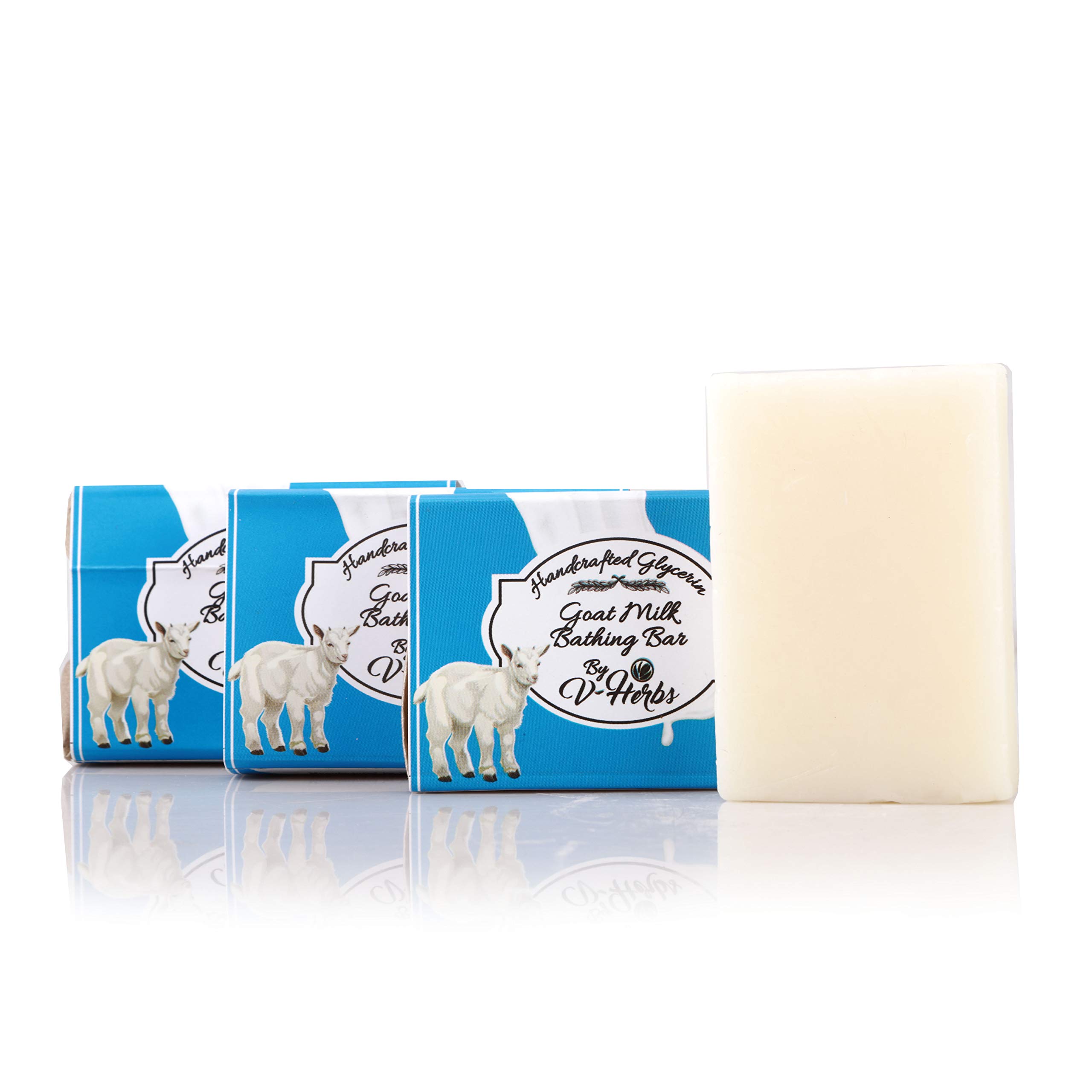 V-Herbs Handcrafted Goat Milk Soap - 100% Natural Organic Bath Bar (4 x 100g) | Moisturizing Skin Care for Dry Sensitive Skin | Perfect for Daily Shower & Gift Sets