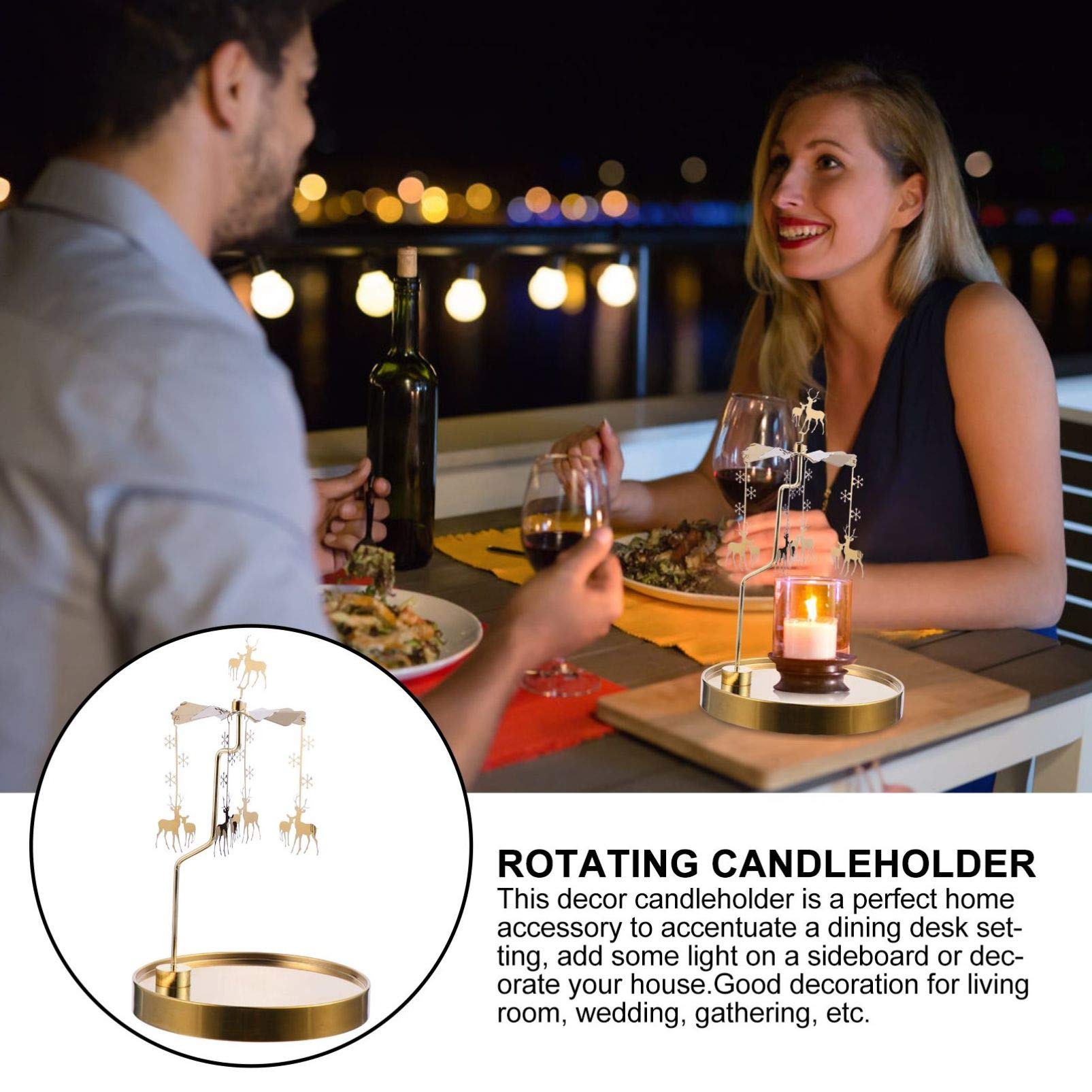 Beaupretty Romantic Metal Tealight Candle Holder - Deer Design Spinning Candle Stand with Jewelry Dish for Christmas, Wedding, Home Decor | Perfect for Table Centerpieces, Romantic Dinners & Holiday Decorations