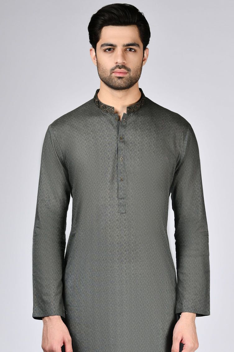 Premium Cotton Green Kurta by J. Junaid Jamshed - Comfortable Traditional Pakistani Attire for Men - Perfect for Eid, Weddings & Casual Wear