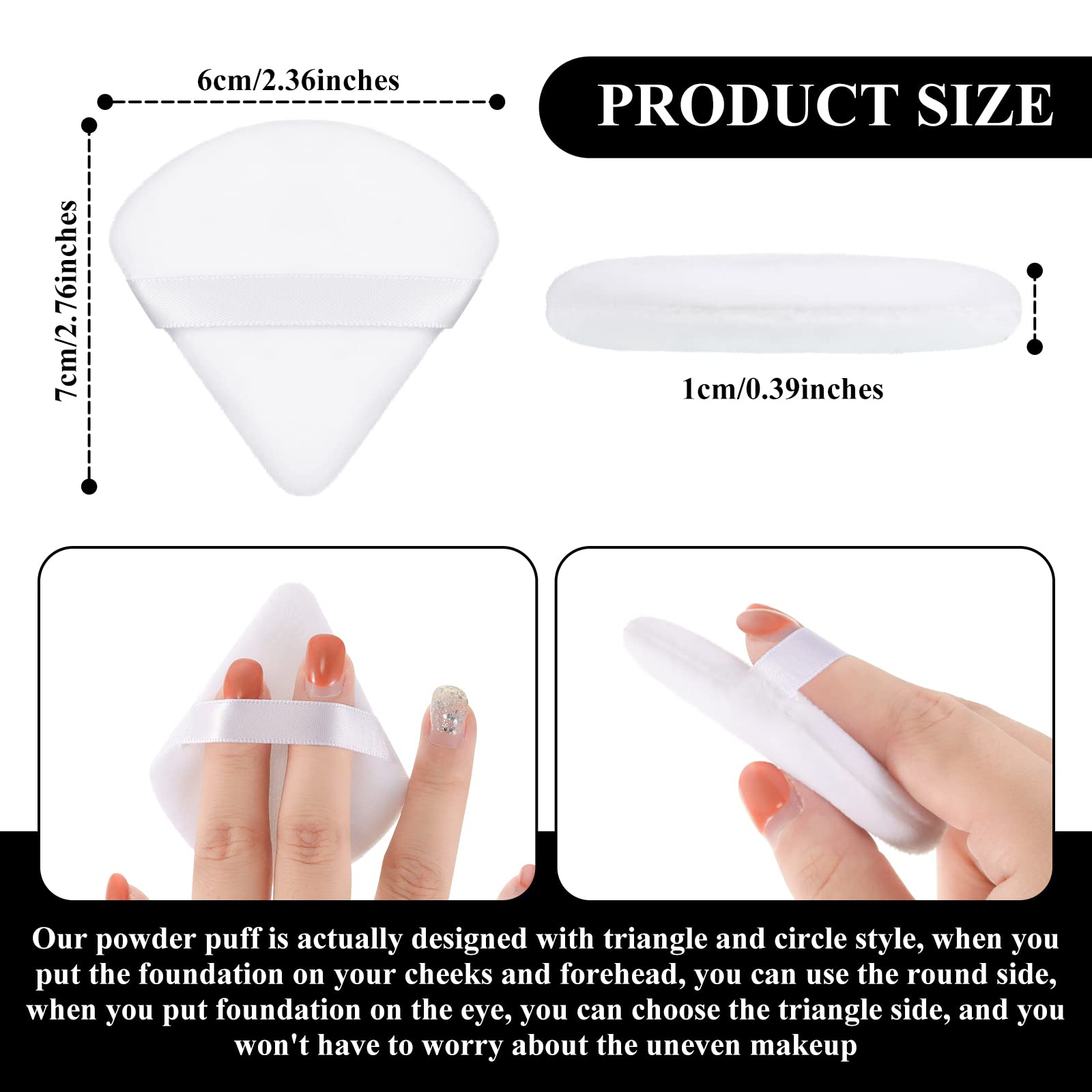 12-Piece Soft Triangle Powder Puff Set for Loose & Mineral Makeup - Black, White, Pink - Foundation Sponge for Wet/Dry Application - Perfect for Contouring, Baking & Setting Makeup