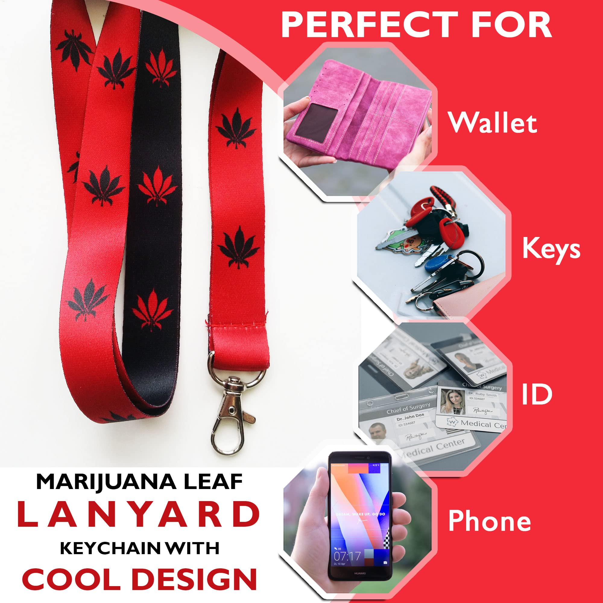 EASTEX Marijuana Leaf Lanyard Keychain - Weed Vape ID Holder for Keys & Badges - Stylish Keychain for Men & Women - Perfect for Festivals, Concerts & 420 Events