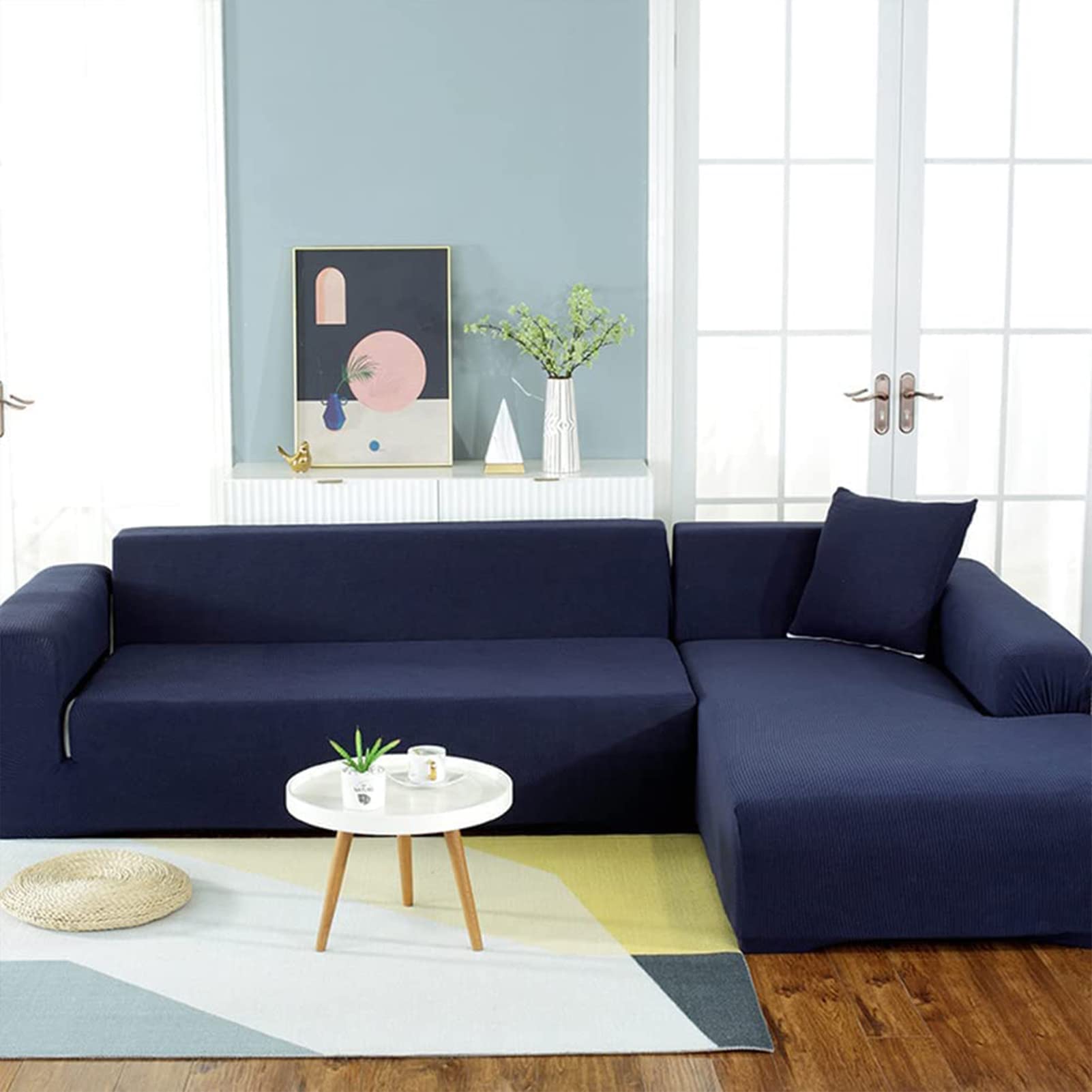 LGZY L-Shaped Sectional Sofa Covers - Stretchable Polyester Fabric, Soft & Durable Furniture Slipcovers for 1-4 Seater Couches (90-140cm) - Pet Proof Dog Protector for Living Room, Family Room & Home Theater Use
