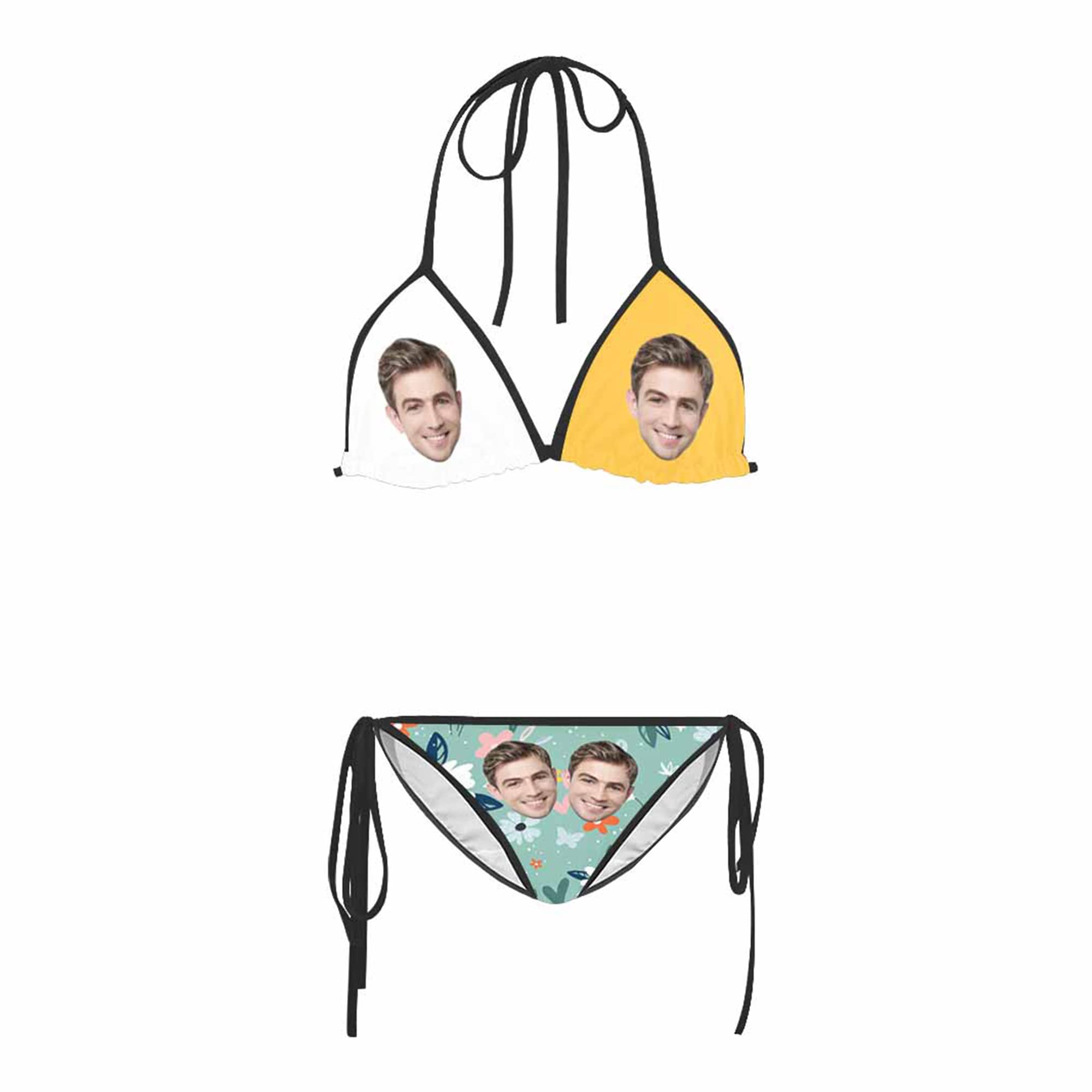Custom Printed Men's Faces Two-Piece Bikini Set - Funny Husband/Boyfriend Swimwear for Women - Summer Beach Vacation, Pool Party & Surfing Outfit - Perfect for Romantic Getaways and Girls' Trips