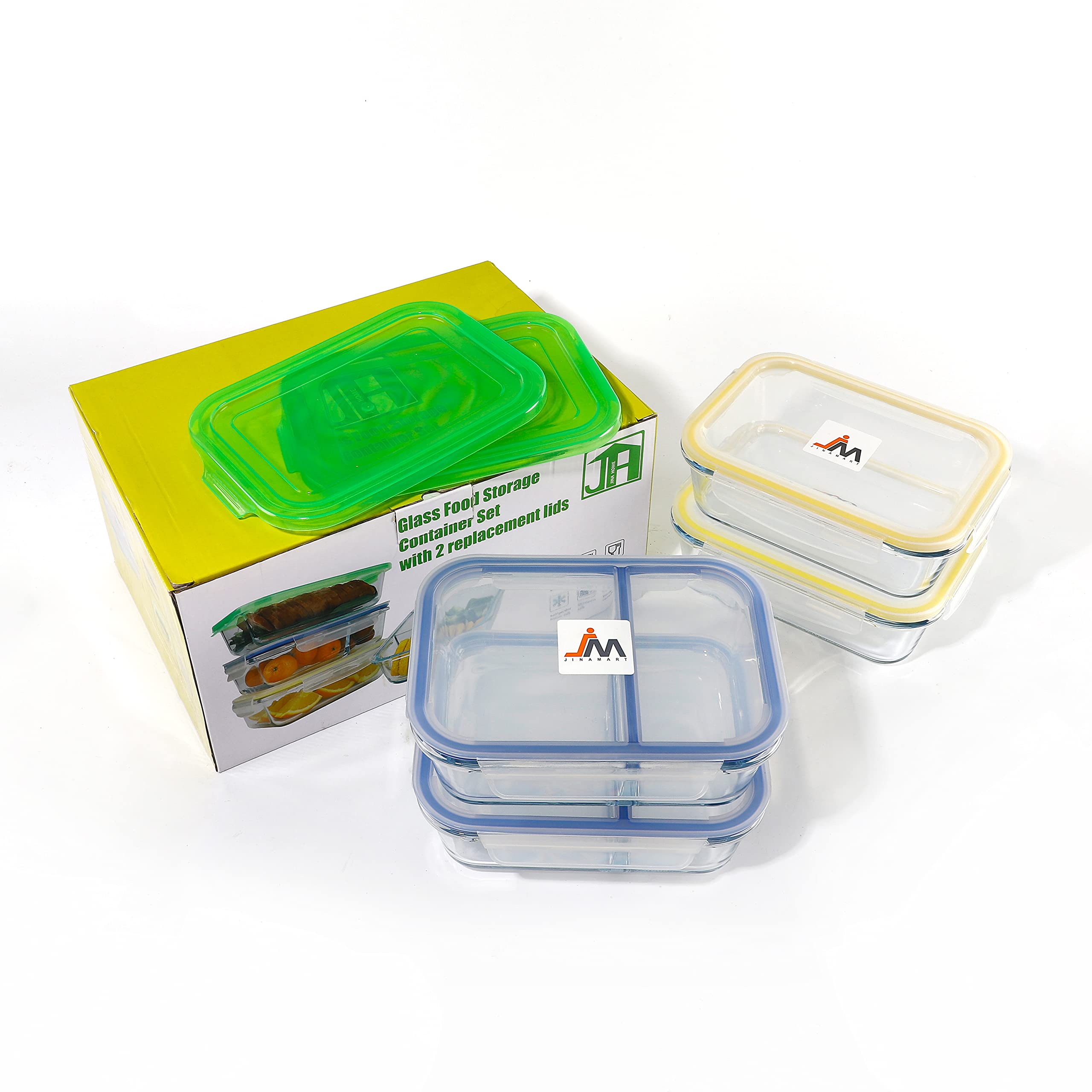 Eco-Friendly Glass Food Storage Containers Set of 4 - Airtight, Leakproof BPA-Free Lids (2 Bento Boxes + 2 Rectangular Containers) | Perfect for Meal Prep, Leftovers & Office Lunch