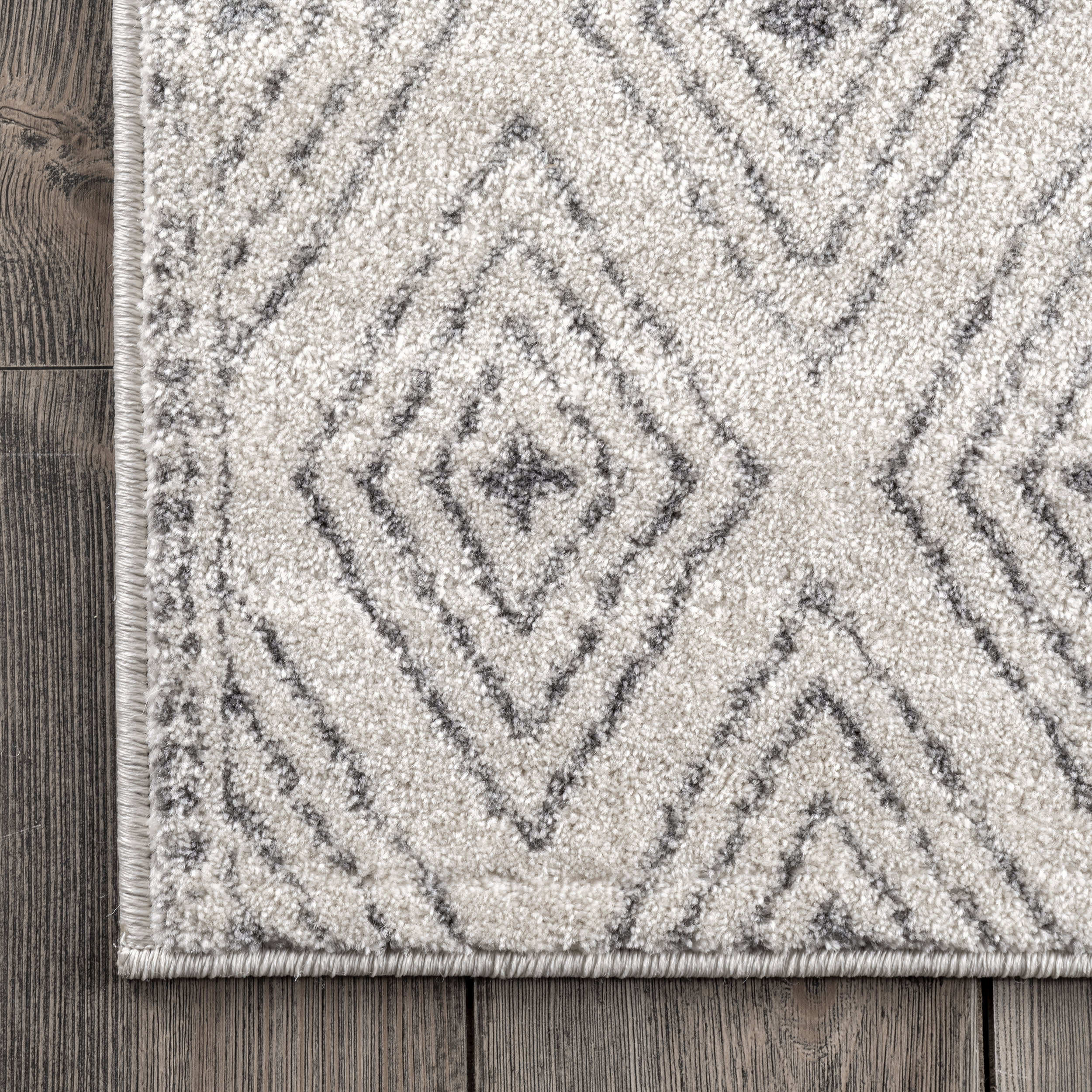 Banded Bird Eye Diamonds Area Rug - Soft Grey Modern Geometric Pattern for Living Room, Bedroom & Office Decor