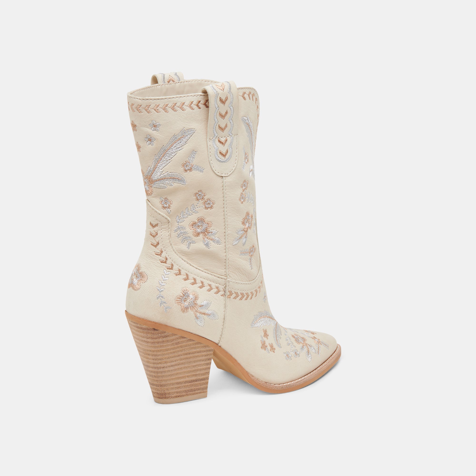 JESSEY Women's Floral Boots in Creme Nubuck Leather - Stylish Ankle Boots for Fall, Winter & Casual Outfits