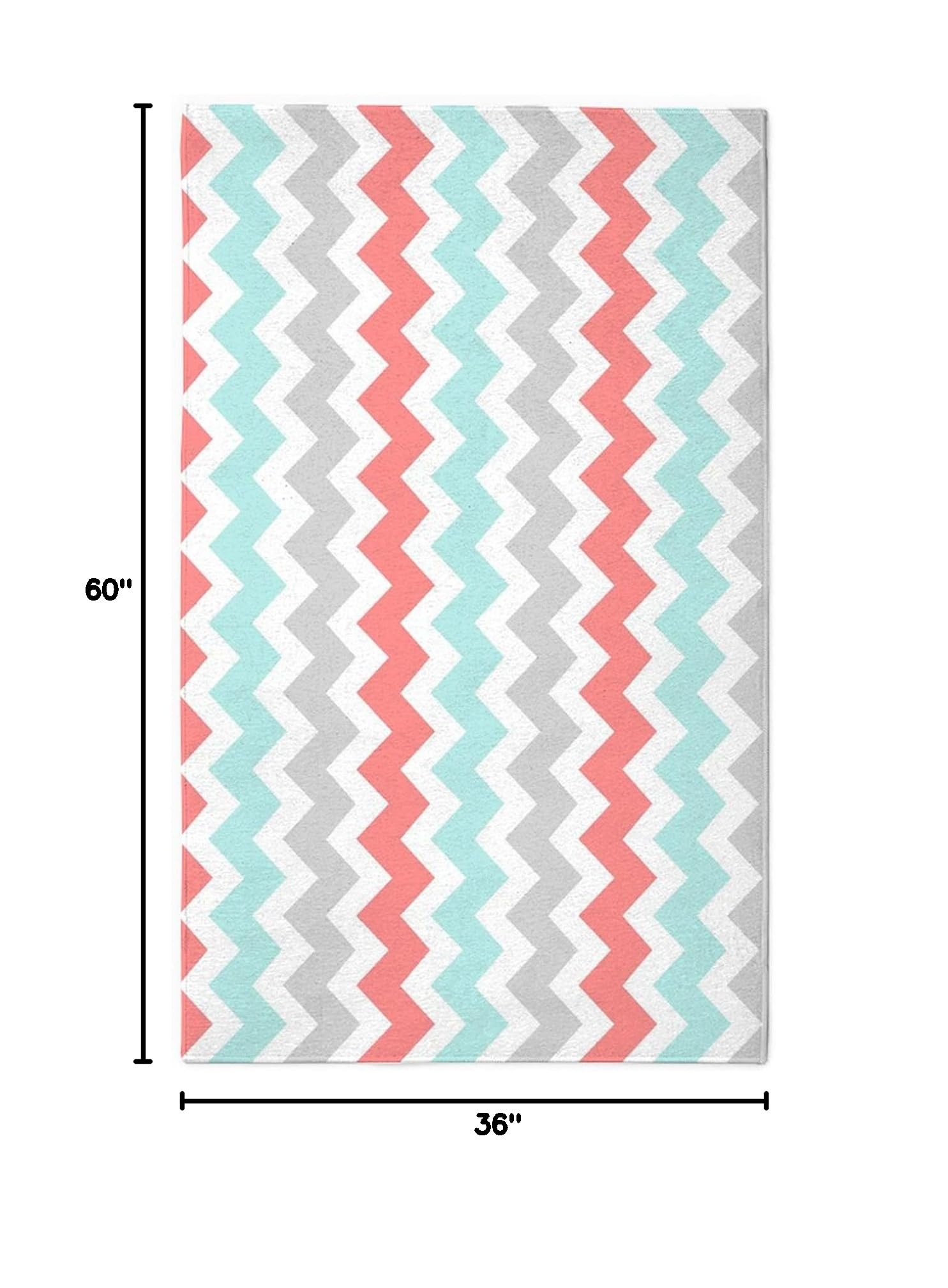 Coral Aqua Grey Chevron Pattern 3'X5' Area Rug - Soft Fabric Throw Rug for Living Room, Bedroom & Dorm Decor